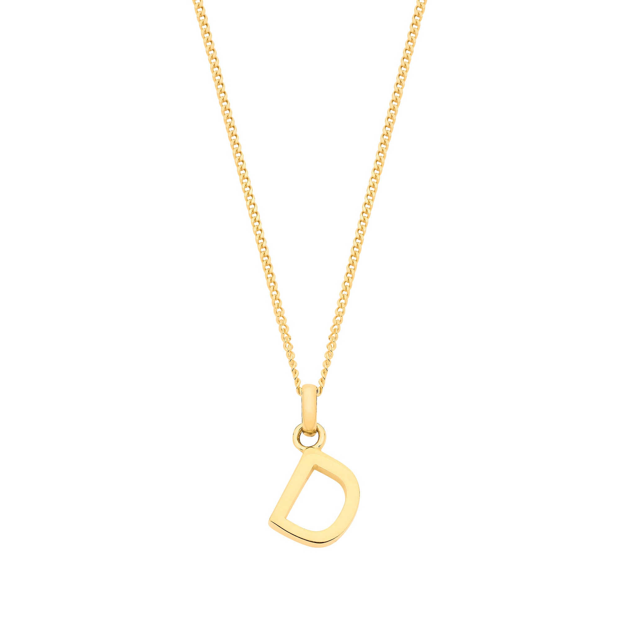 9ct Yellow Gold Small Plain Initial on 18" Curb Chain