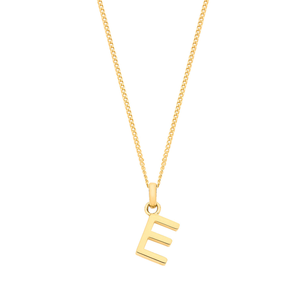 9ct Yellow Gold Small Plain Initial on 18" Curb Chain