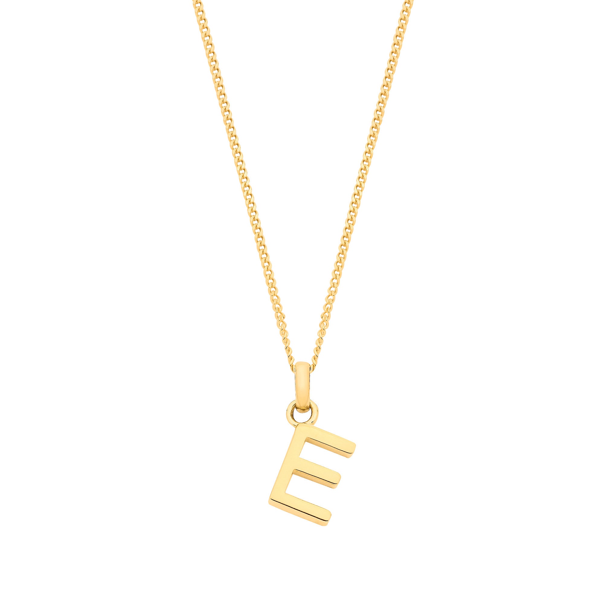 9ct Yellow Gold Small Plain Initial on 18" Curb Chain