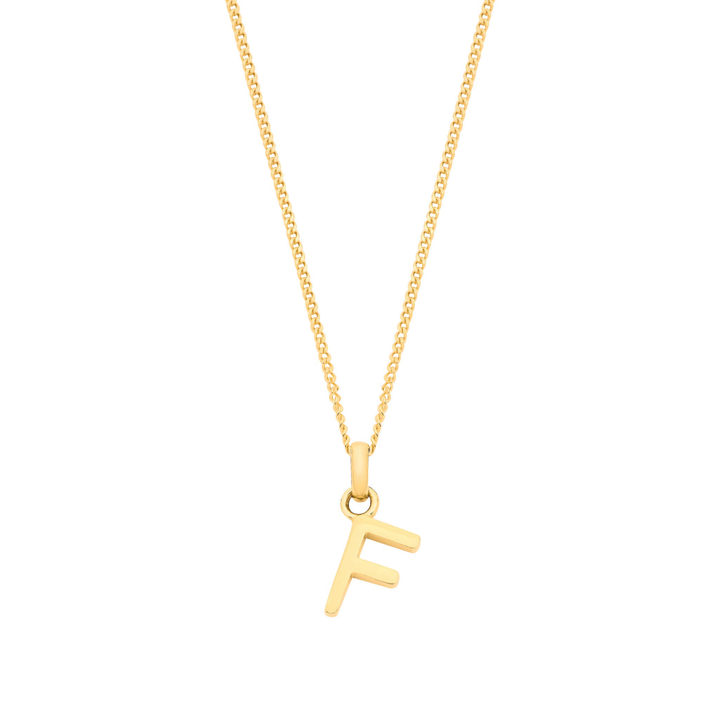 9ct Yellow Gold Small Plain Initial on 18" Curb Chain