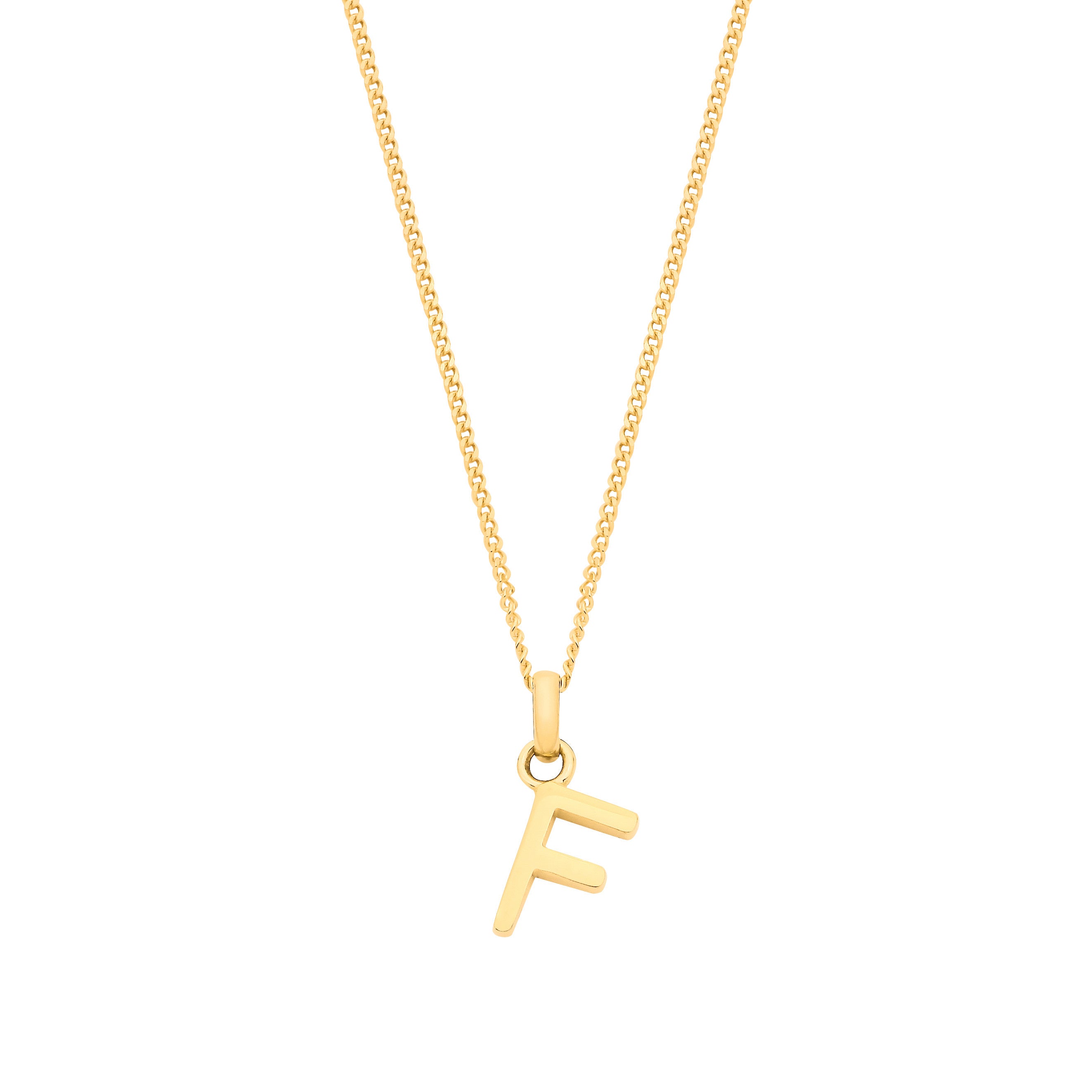 9ct Yellow Gold Small Plain Initial on 18" Curb Chain