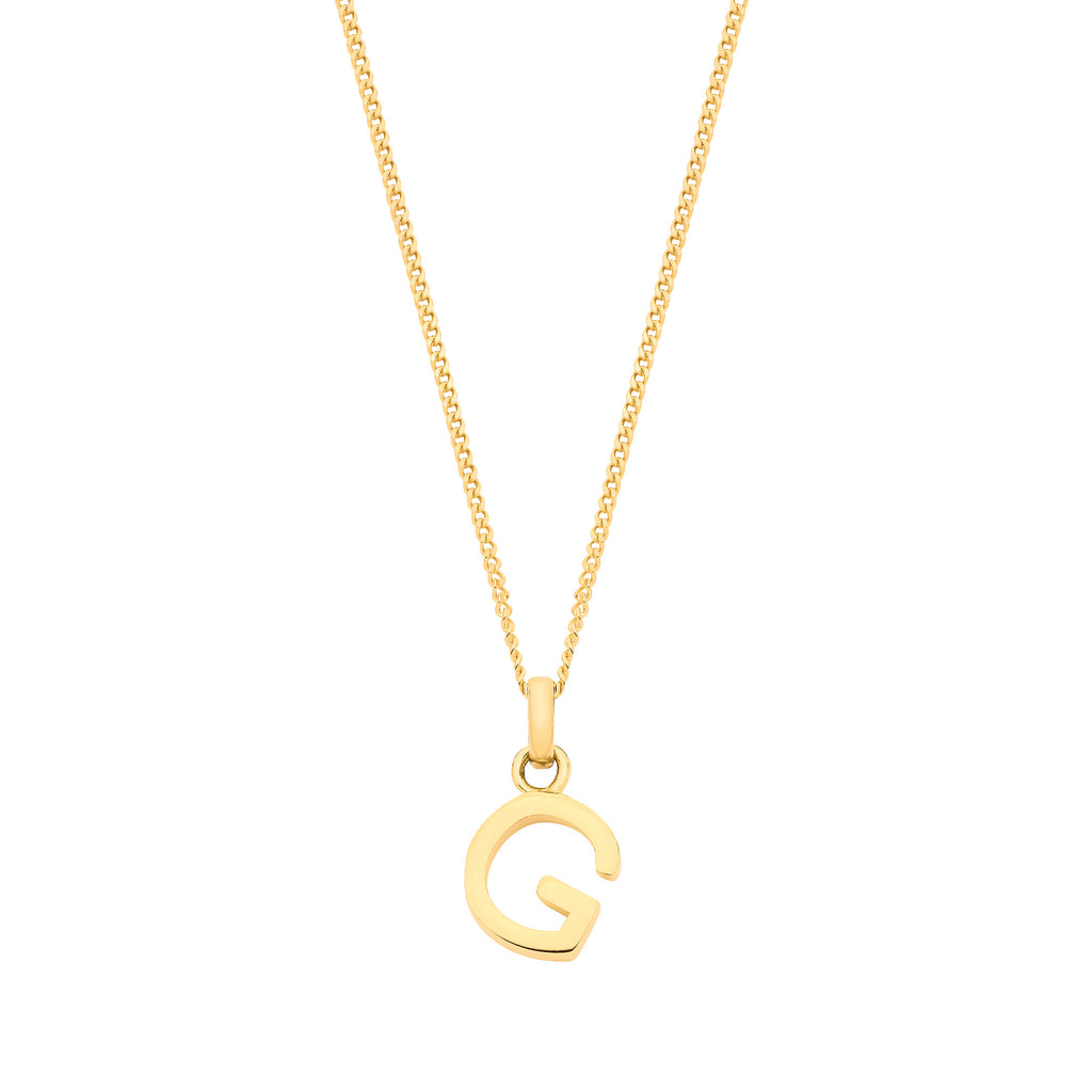 9ct Yellow Gold Small Plain Initial on 18" Curb Chain