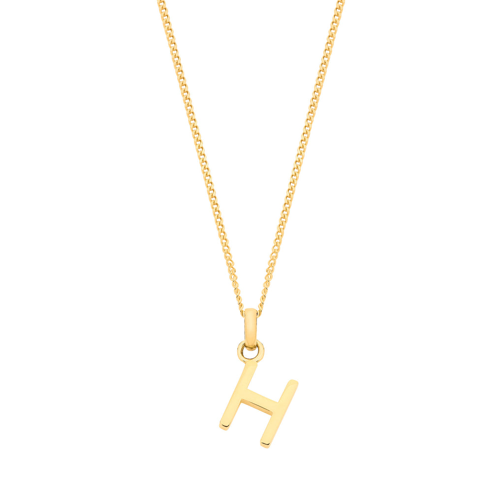 9ct Yellow Gold Small Plain Initial on 18" Curb Chain