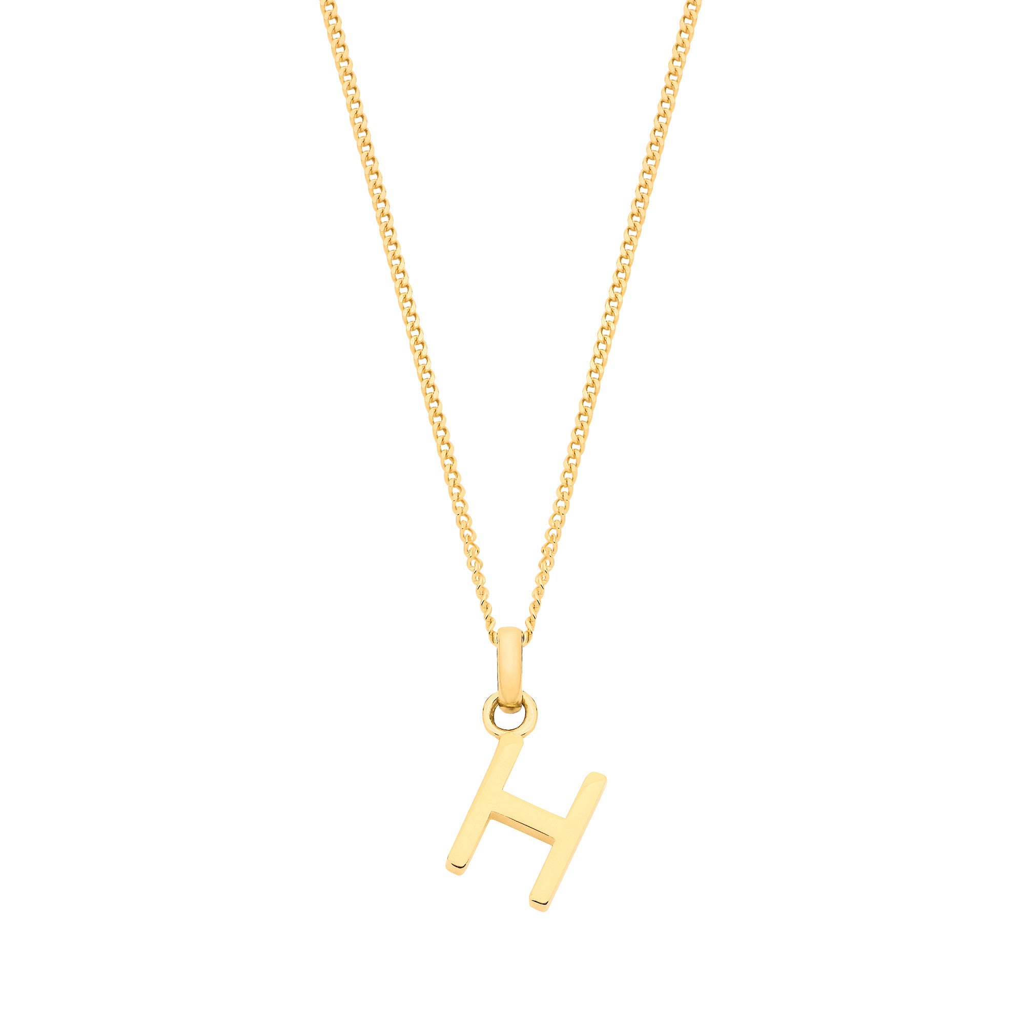 9ct Yellow Gold Small Plain Initial on 18" Curb Chain