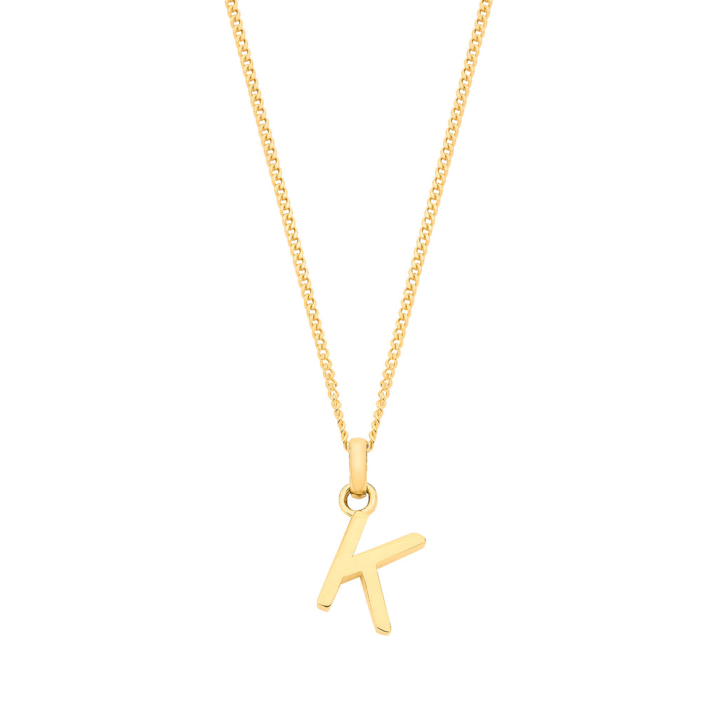 9ct Yellow Gold Small Plain Initial on 18" Curb Chain