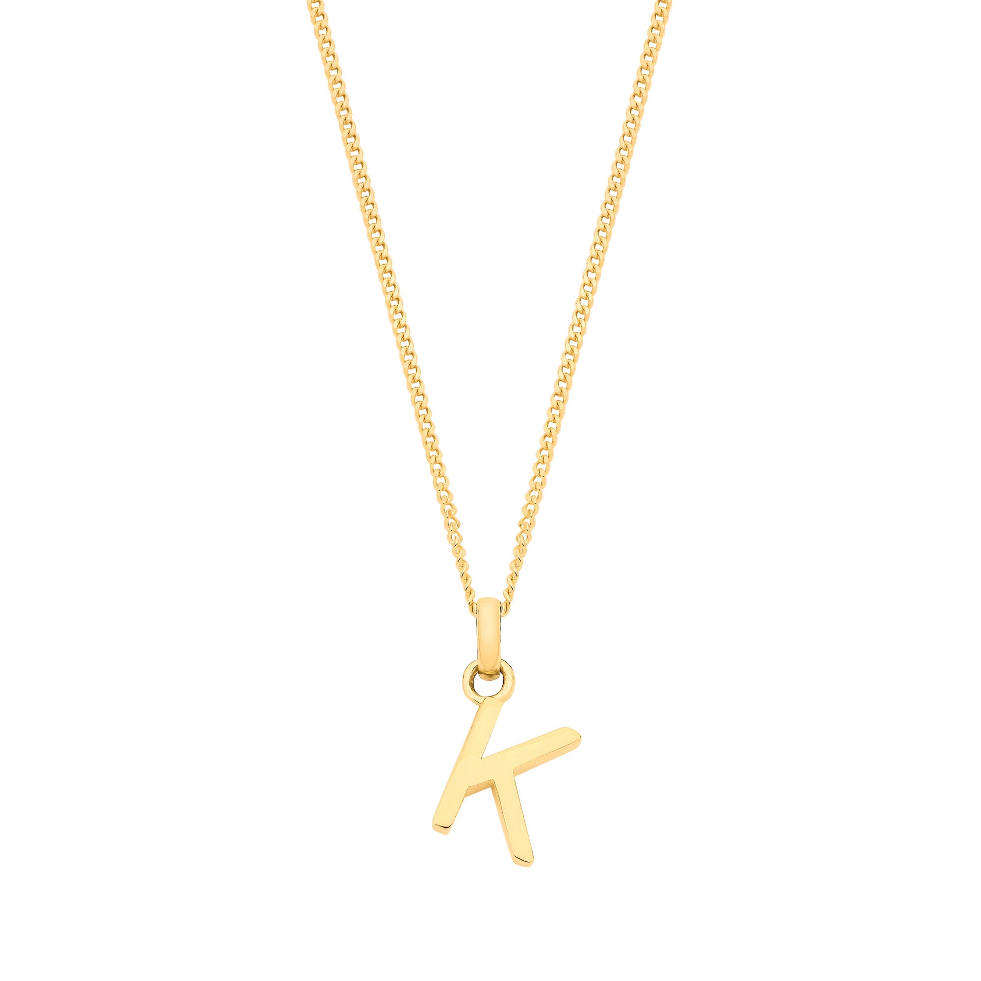 9ct Yellow Gold Small Plain Initial on 18" Curb Chain