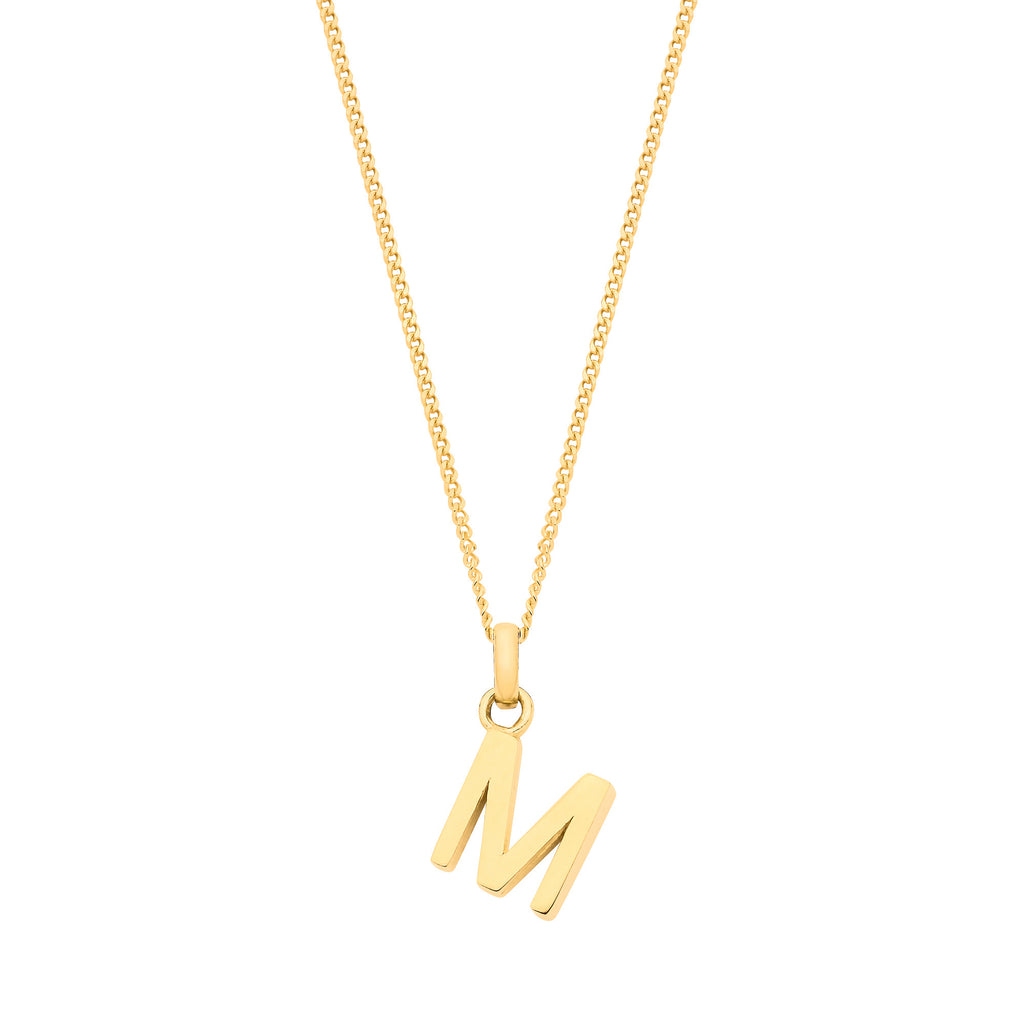 9ct Yellow Gold Small Plain Initial on 18" Curb Chain
