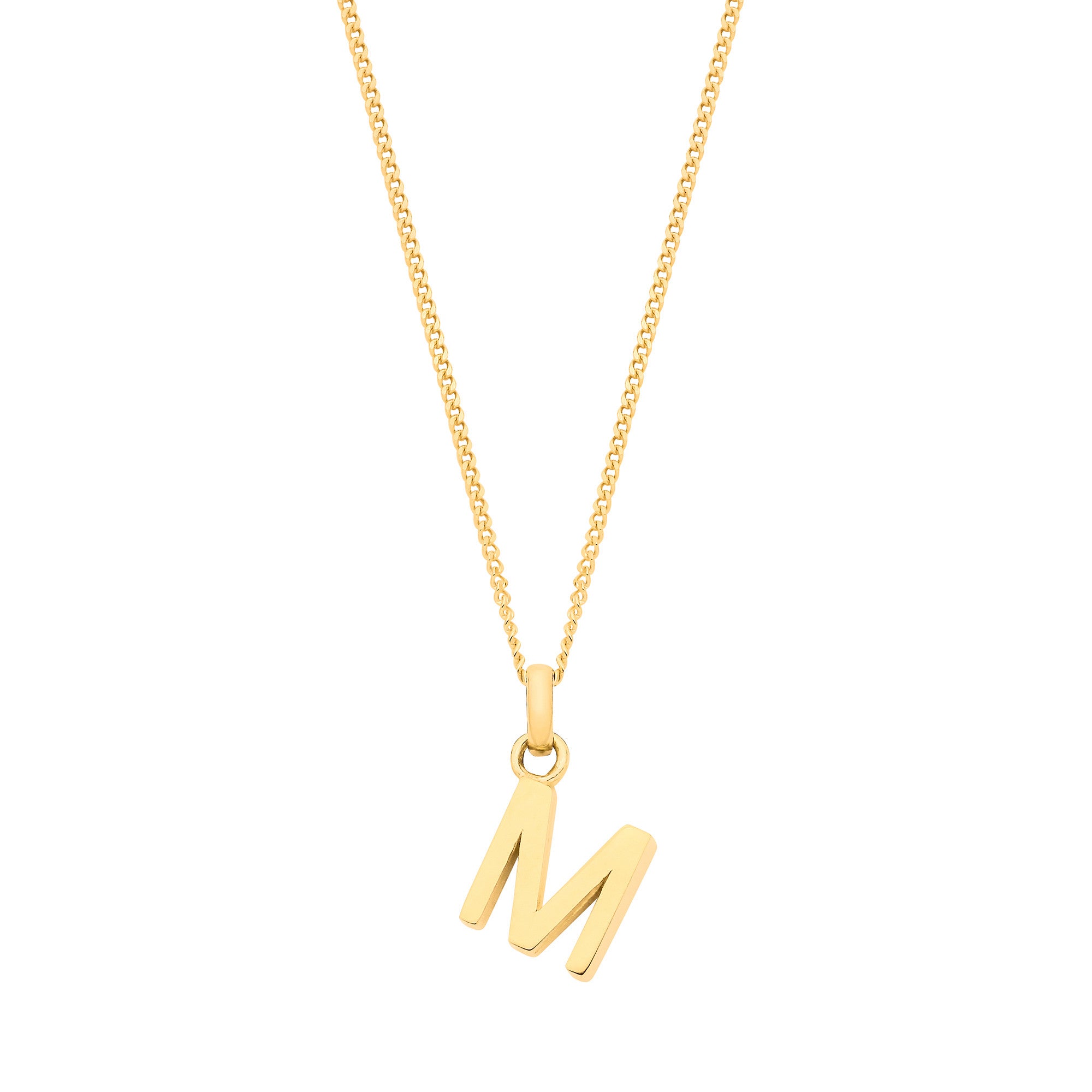9ct Yellow Gold Small Plain Initial on 18" Curb Chain