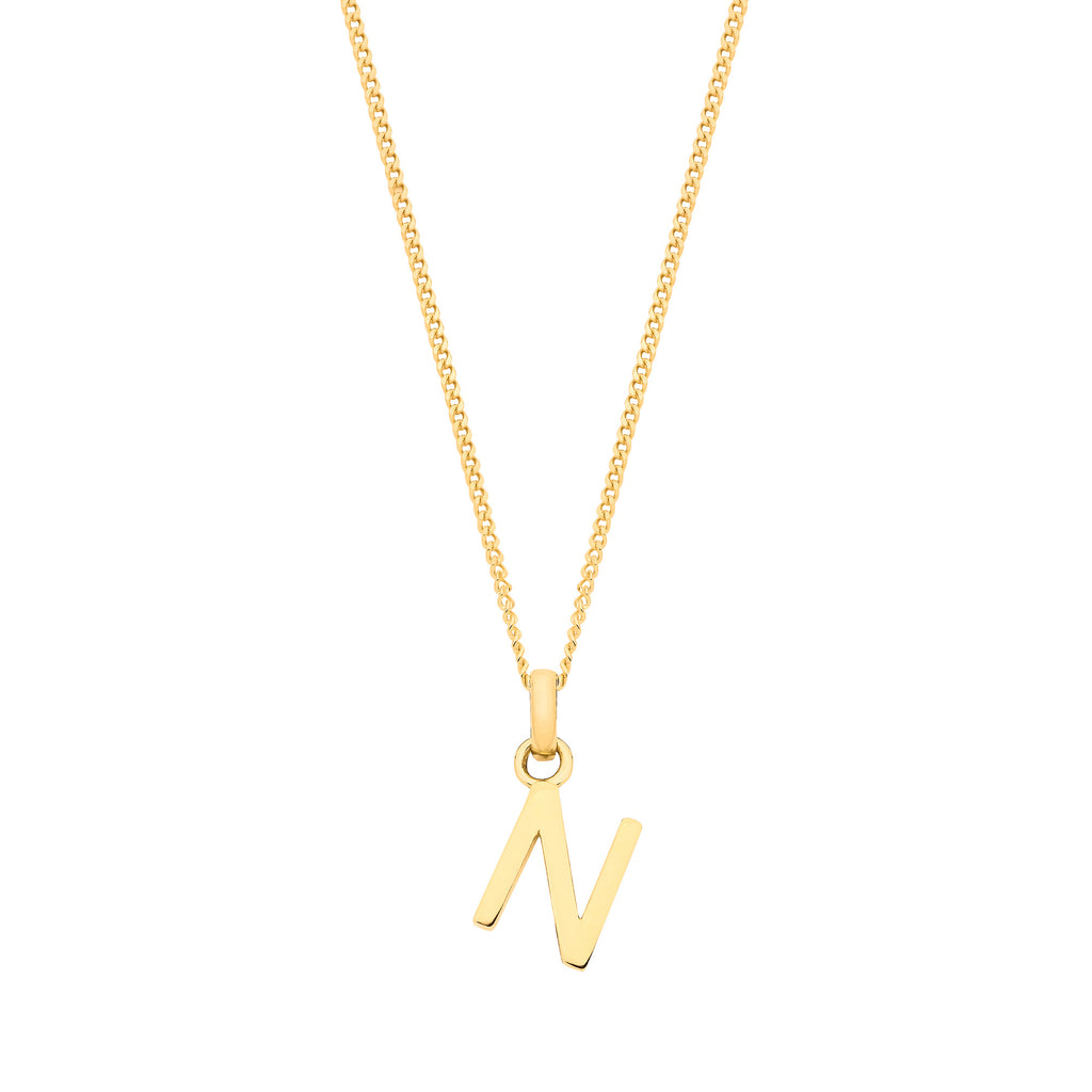 9ct Yellow Gold Small Plain Initial on 18" Curb Chain