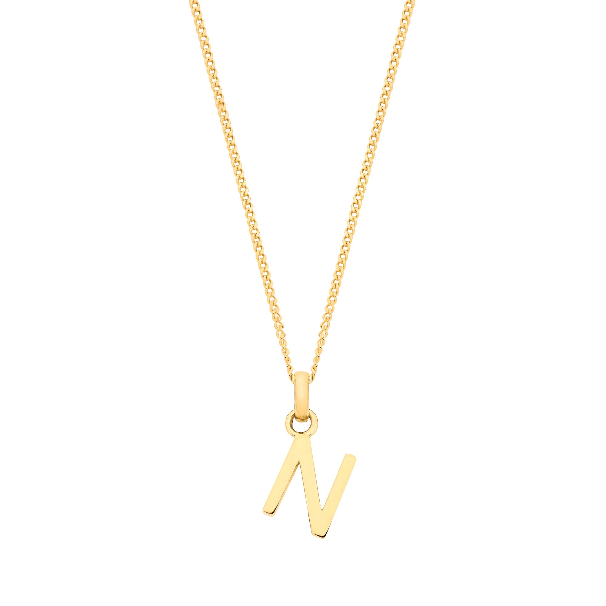 9ct Yellow Gold Small Plain Initial on 18" Curb Chain