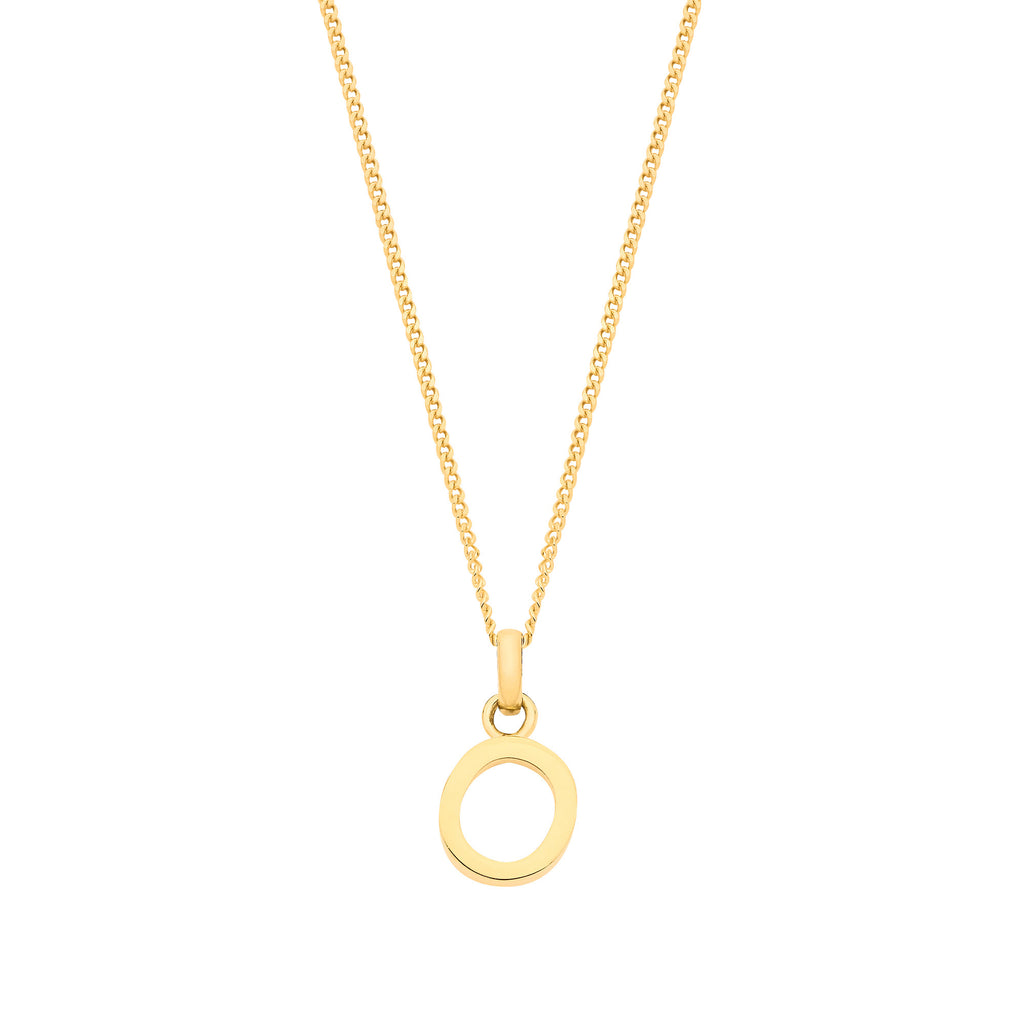 9ct Yellow Gold Small Plain Initial on 18" Curb Chain