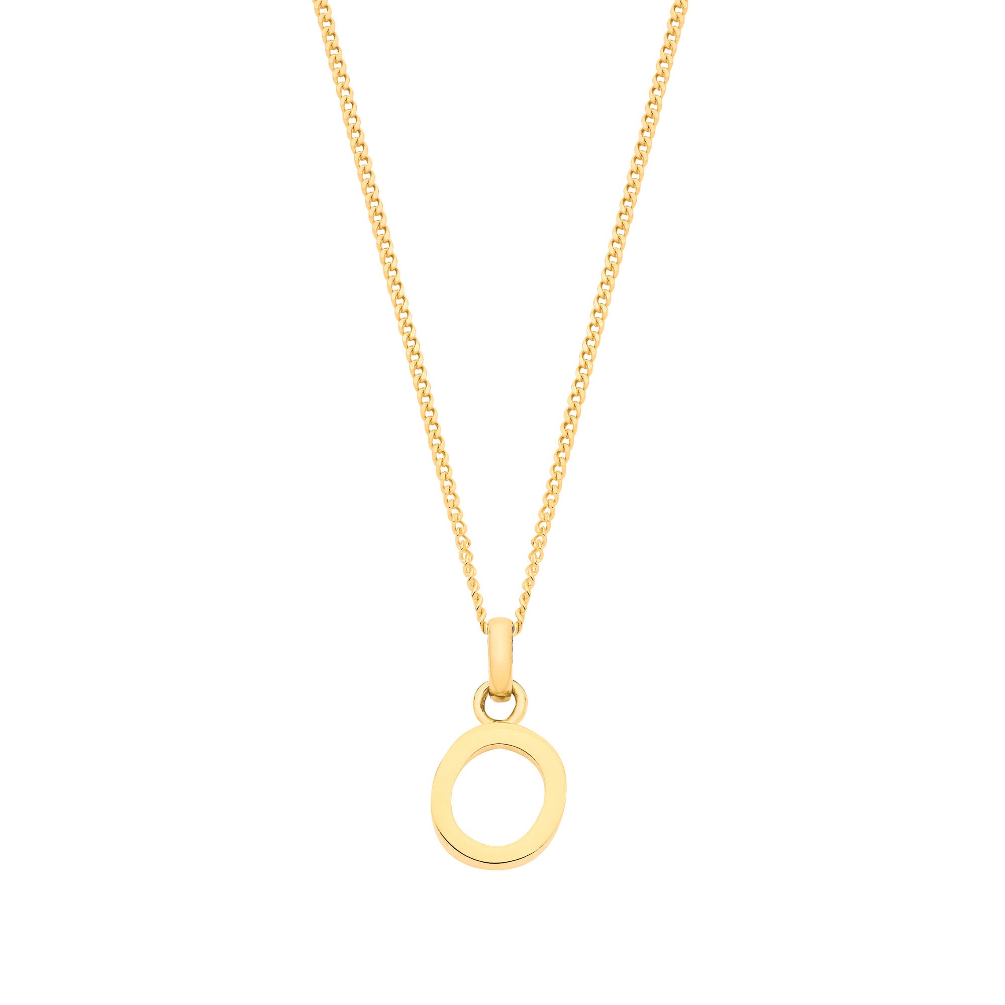 9ct Yellow Gold Small Plain Initial on 18" Curb Chain