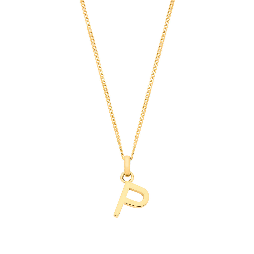 9ct Yellow Gold Small Plain Initial on 18" Curb Chain