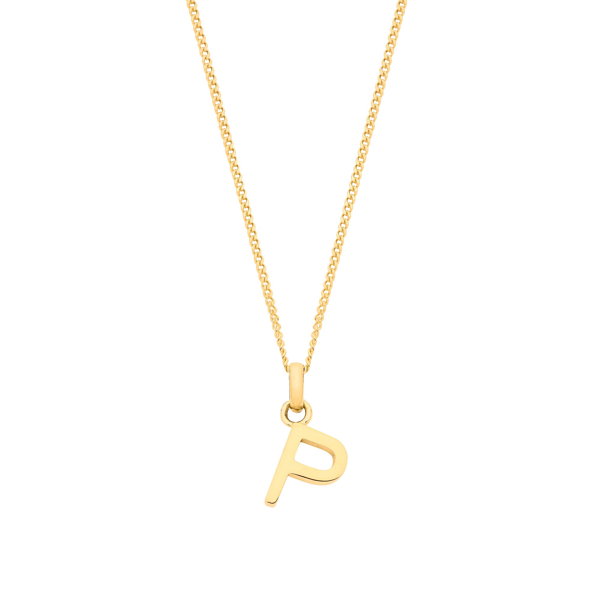 9ct Yellow Gold Small Plain Initial on 18" Curb Chain