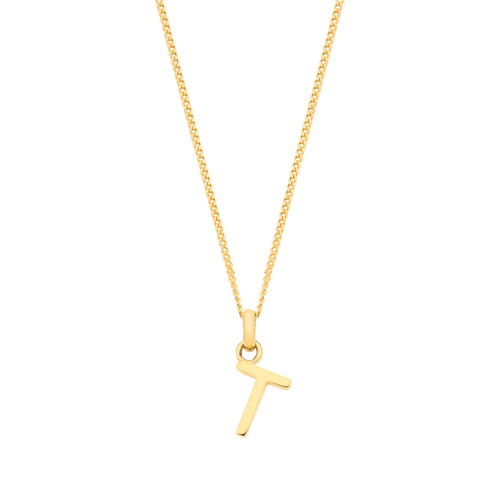 9ct Yellow Gold Small Plain Initial on 18" Curb Chain