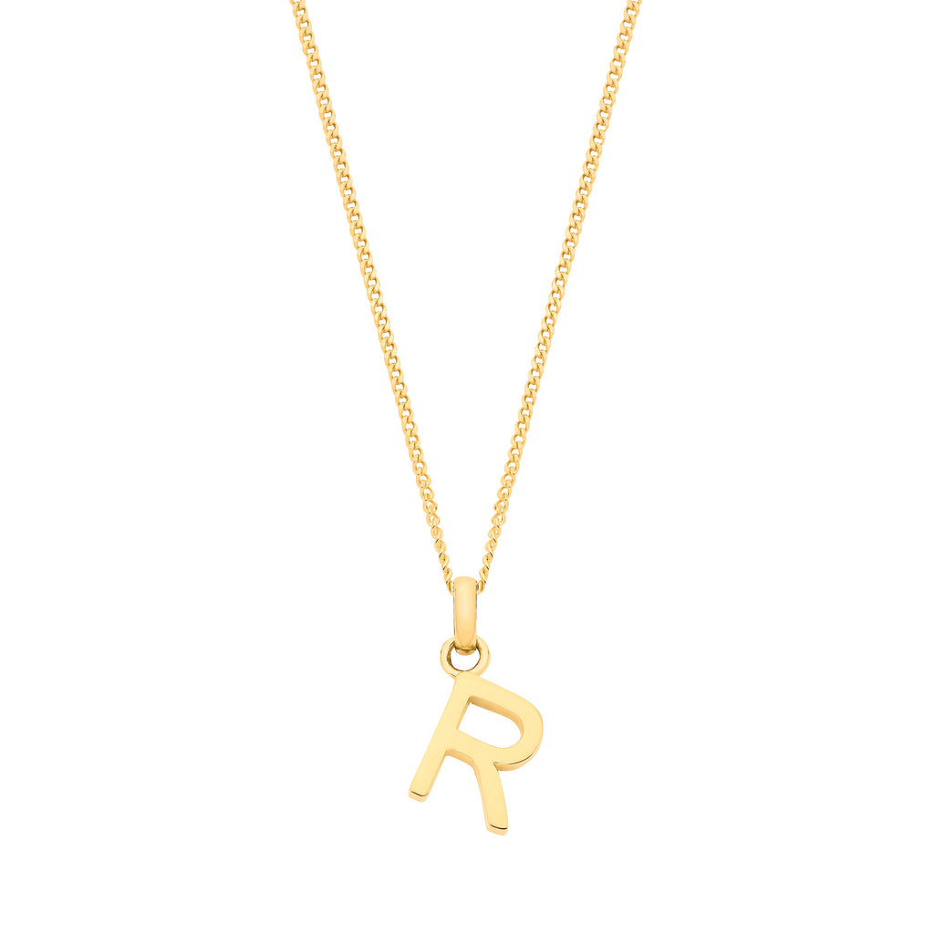 9ct Yellow Gold Small Plain Initial on 18" Curb Chain