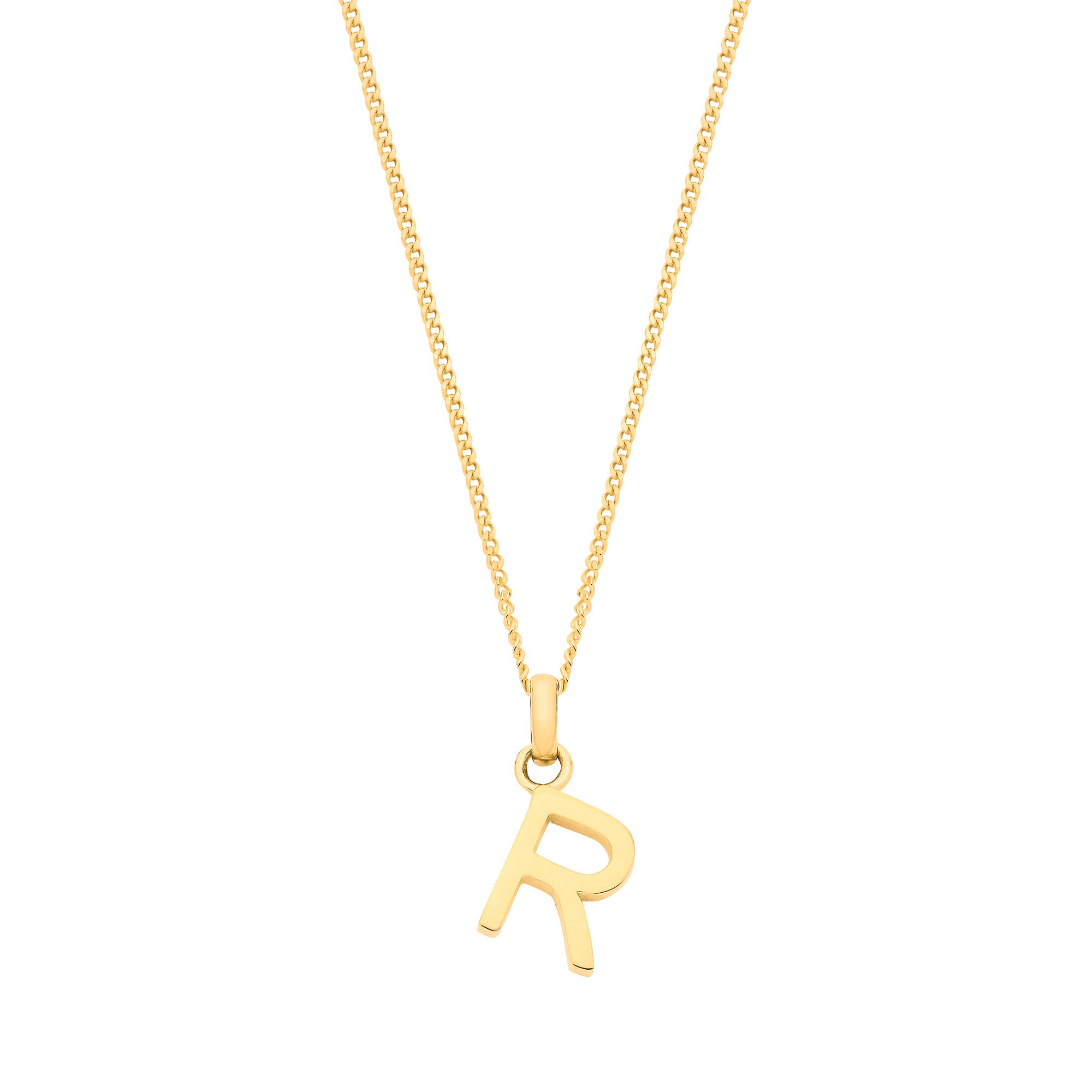 9ct Yellow Gold Small Plain Initial on 18" Curb Chain