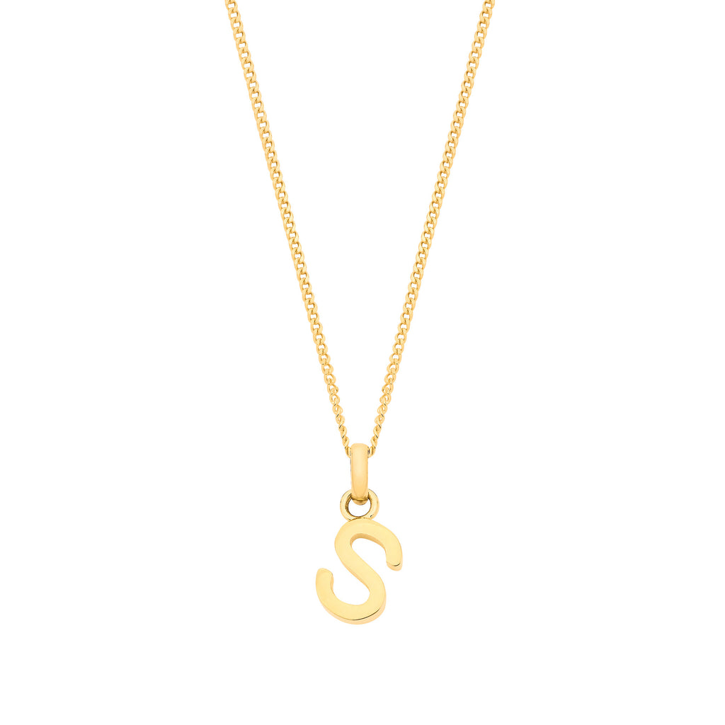 9ct Yellow Gold Small Plain Initial on 18" Curb Chain