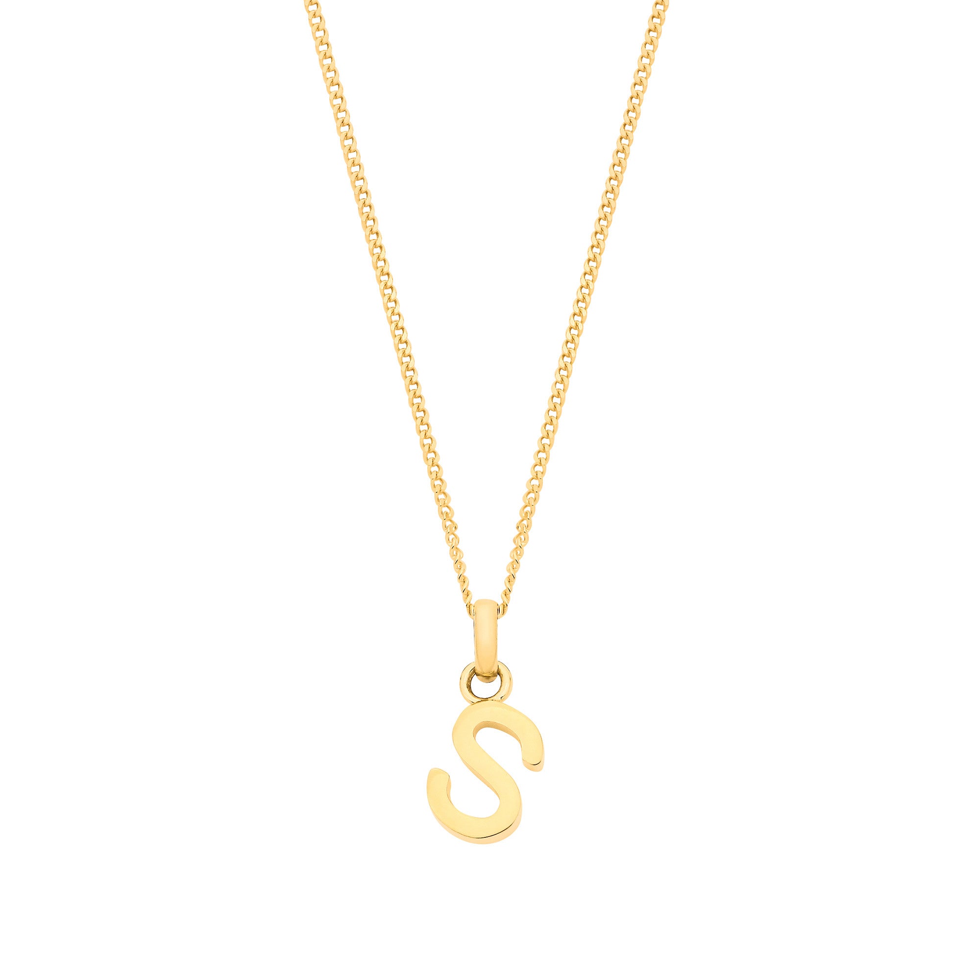 9ct Yellow Gold Small Plain Initial on 18" Curb Chain