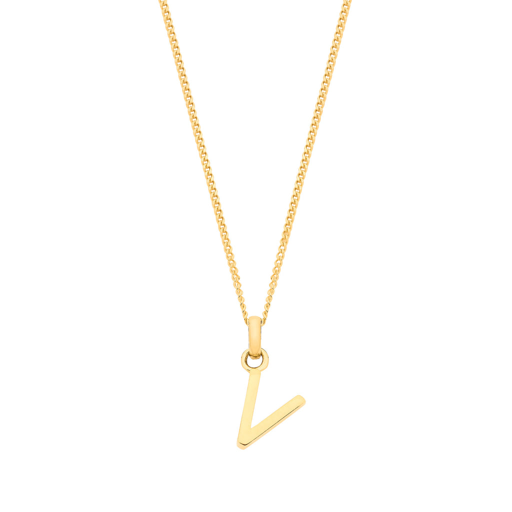 9ct Yellow Gold Small Plain Initial on 18" Curb Chain
