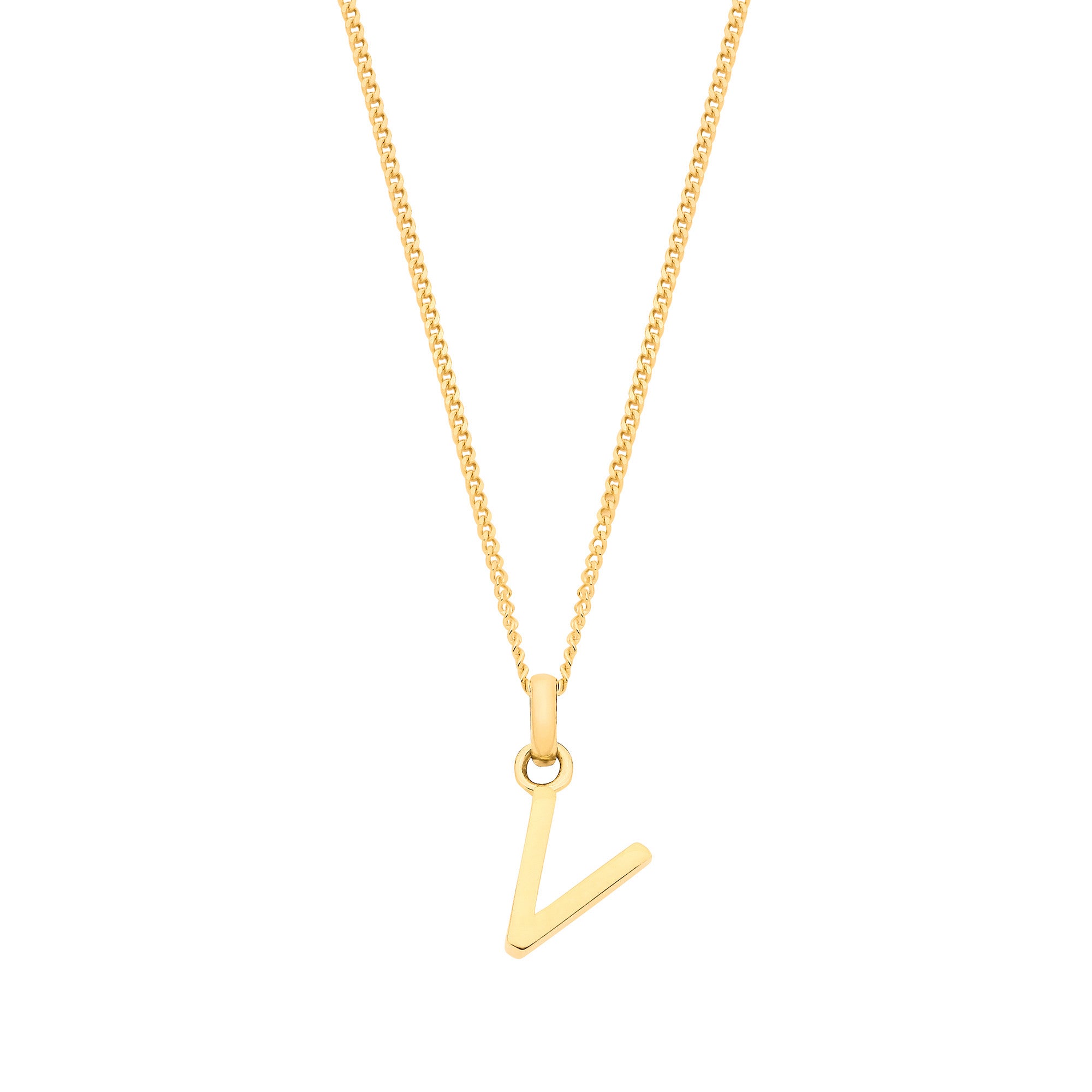 9ct Yellow Gold Small Plain Initial on 18" Curb Chain