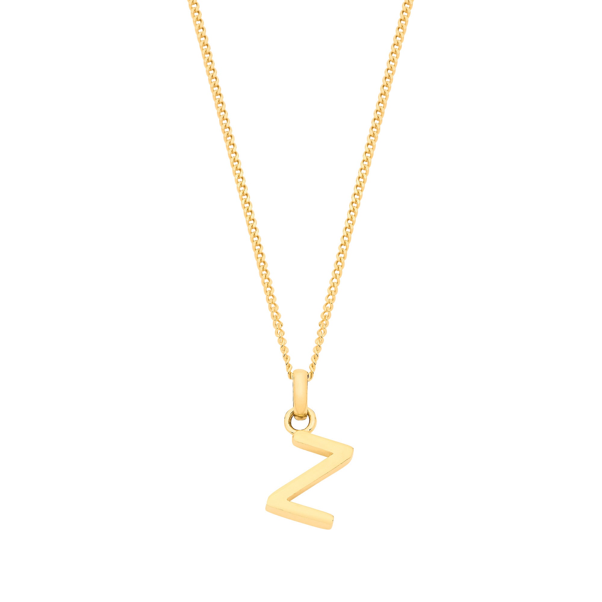 9ct Yellow Gold Small Plain Initial on 18" Curb Chain