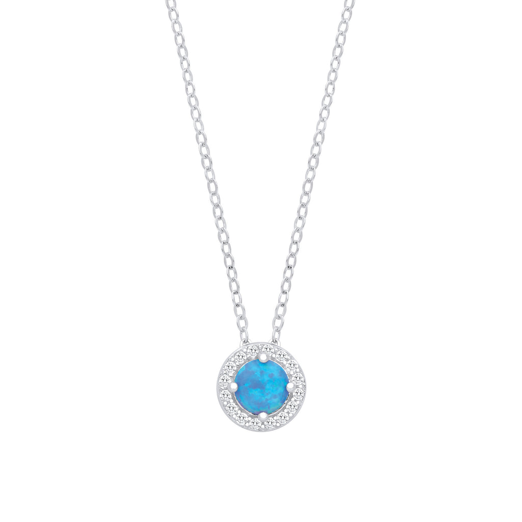 Sterling Silver Blue Opal Round Pendant with Chain