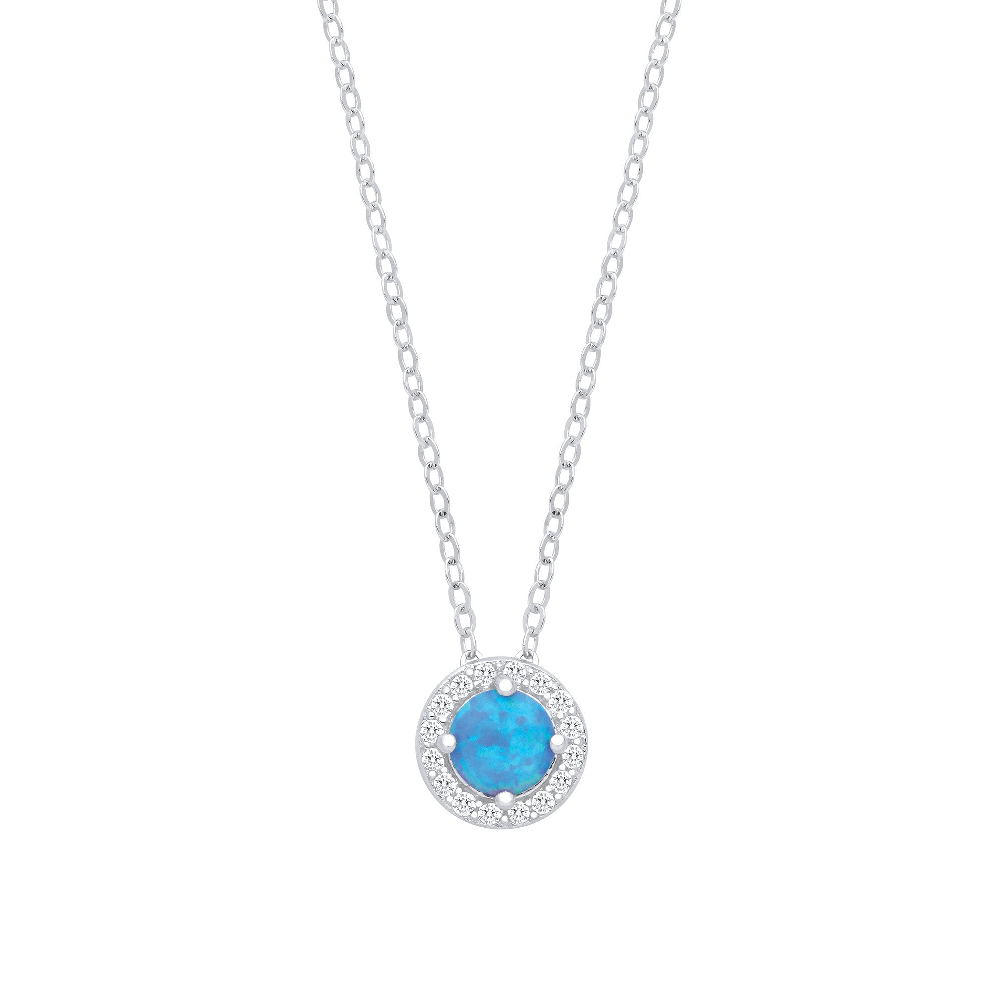 Sterling Silver Blue Opal Round Pendant with Chain