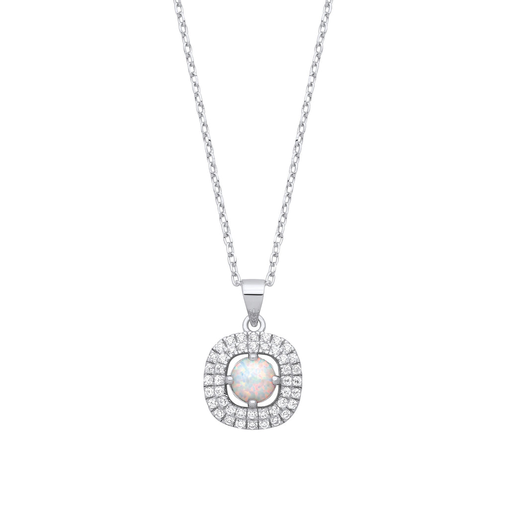 Sterling Silver Opal Halo Style Pendant with Chain