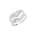 Sterling Silver Bridal Set Heart Cubic Zirconia Wishbone Ring