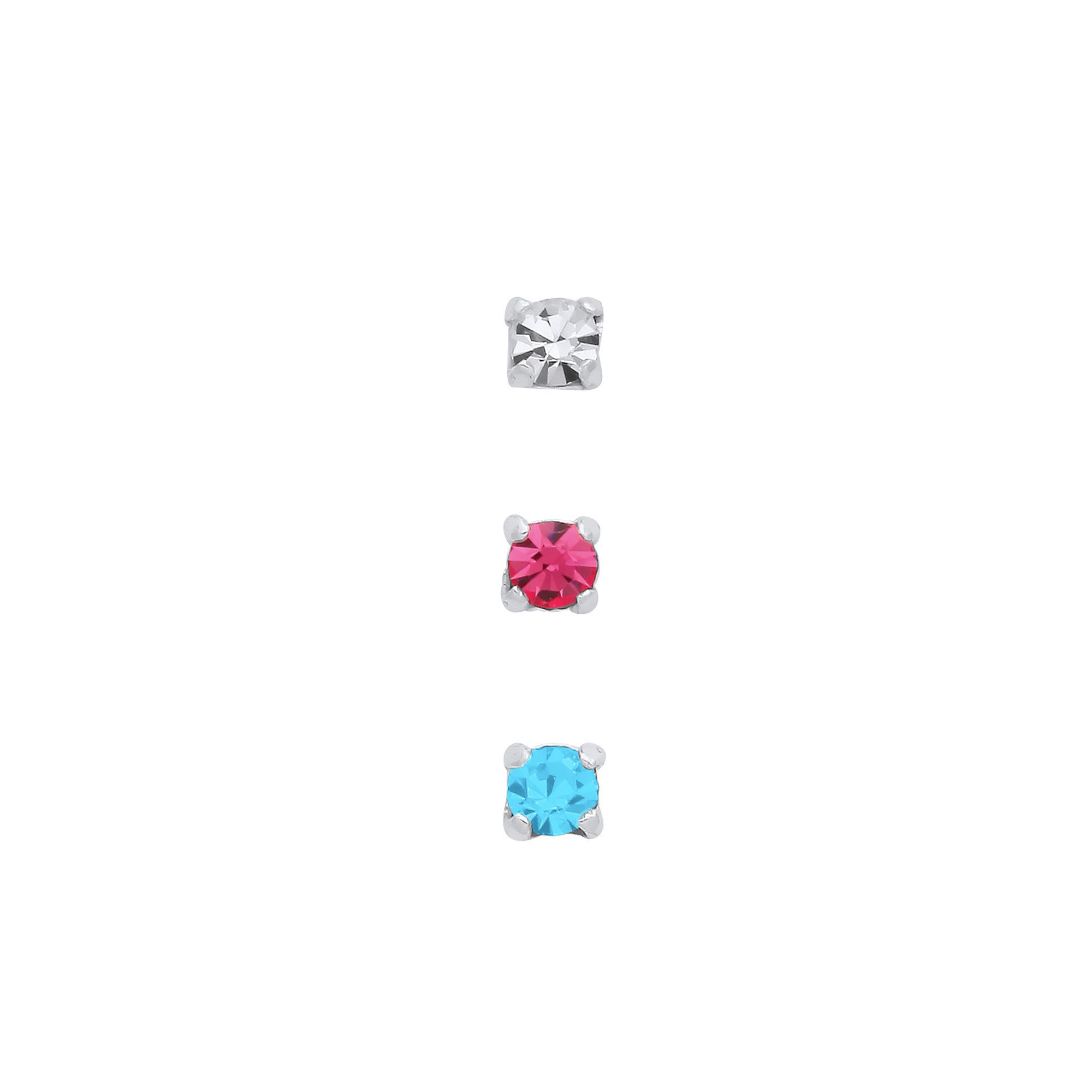 Sterling Silver 2mm Crystal Nose Studs (set of 3)