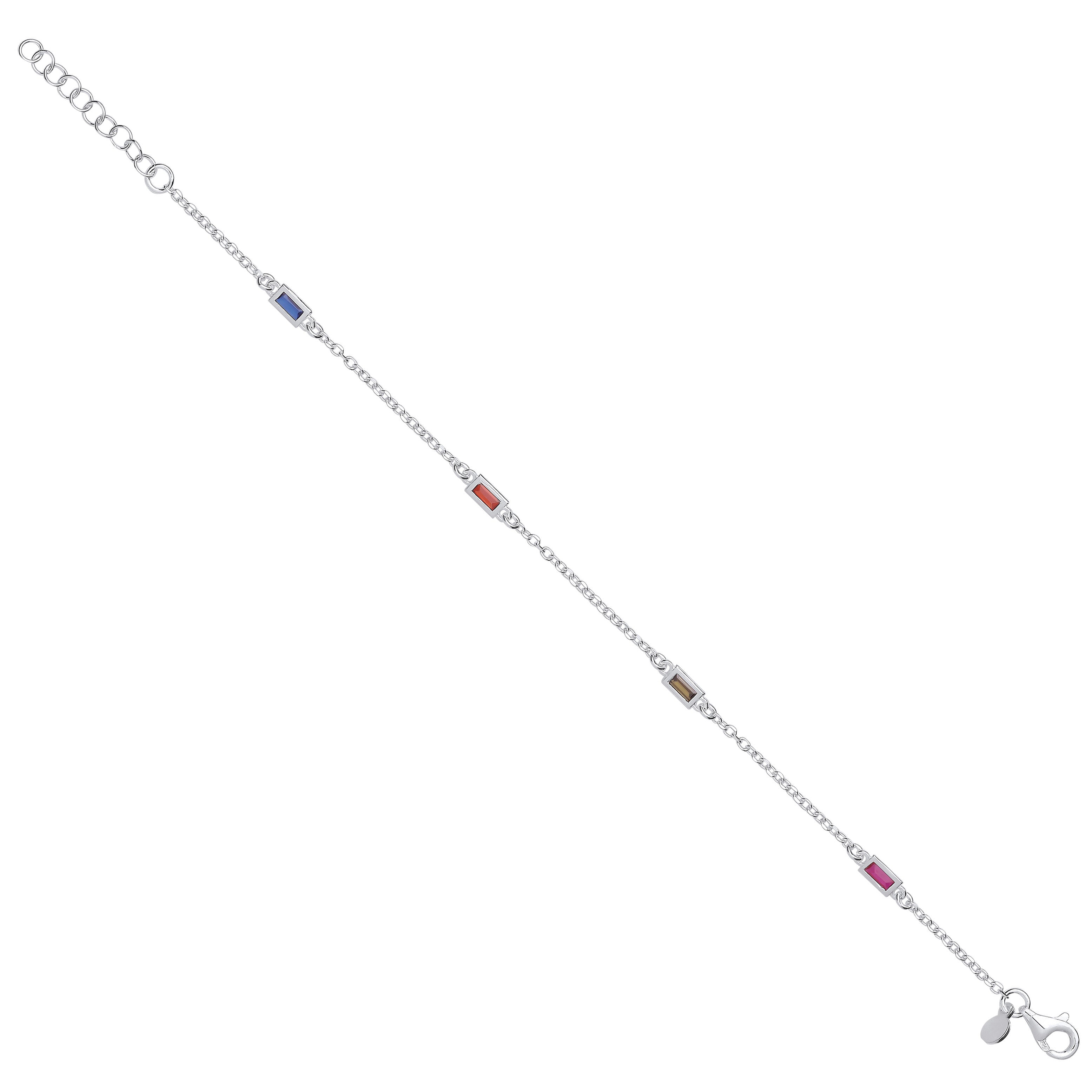 Sterling Silver Five Colour Cubic Zirconias Necklace /Bracelet