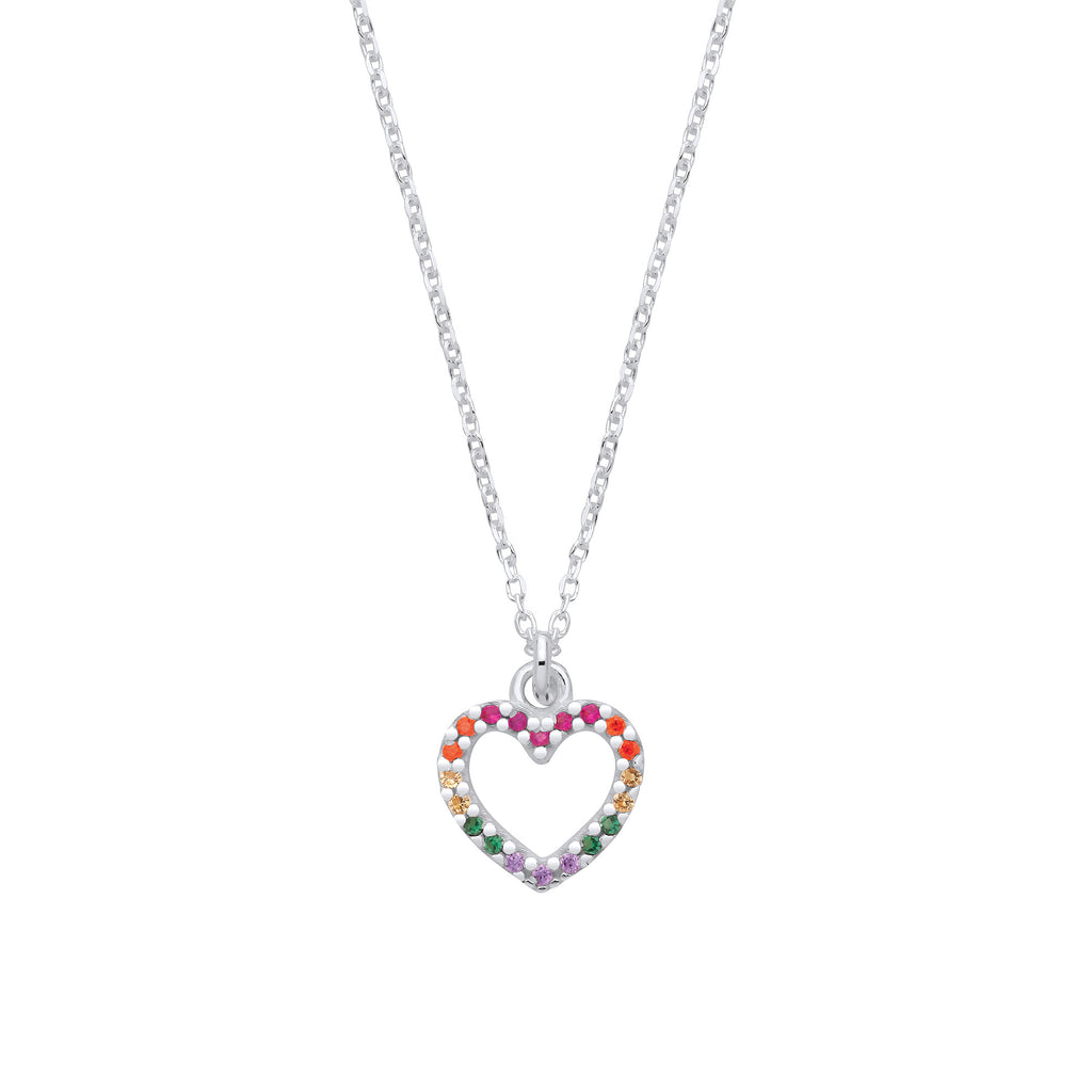 Sterling Silver Multi Colour Cubic Zirconia Heart Pendant Necklace