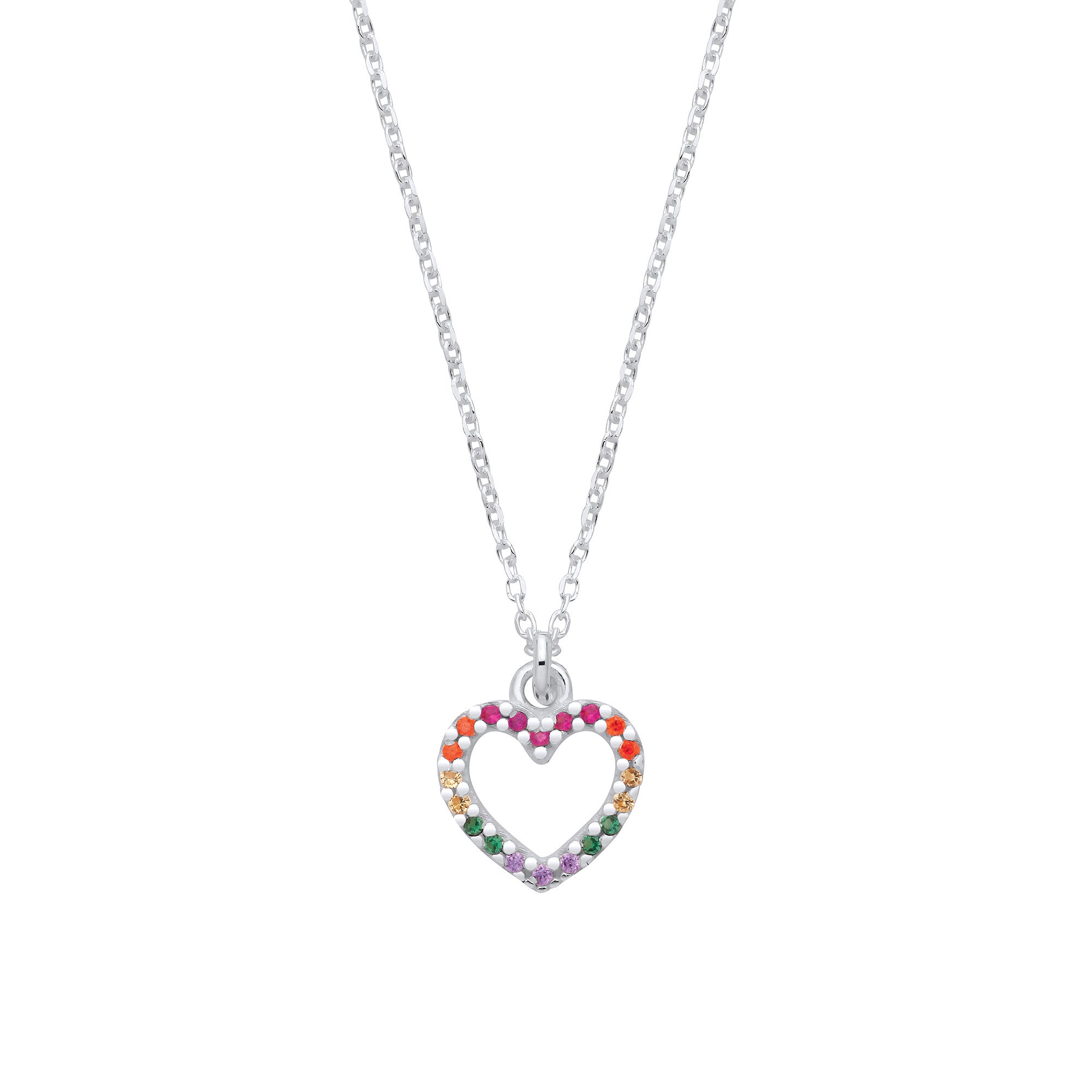 Sterling Silver Multi Colour Cubic Zirconia Heart Pendant Necklace