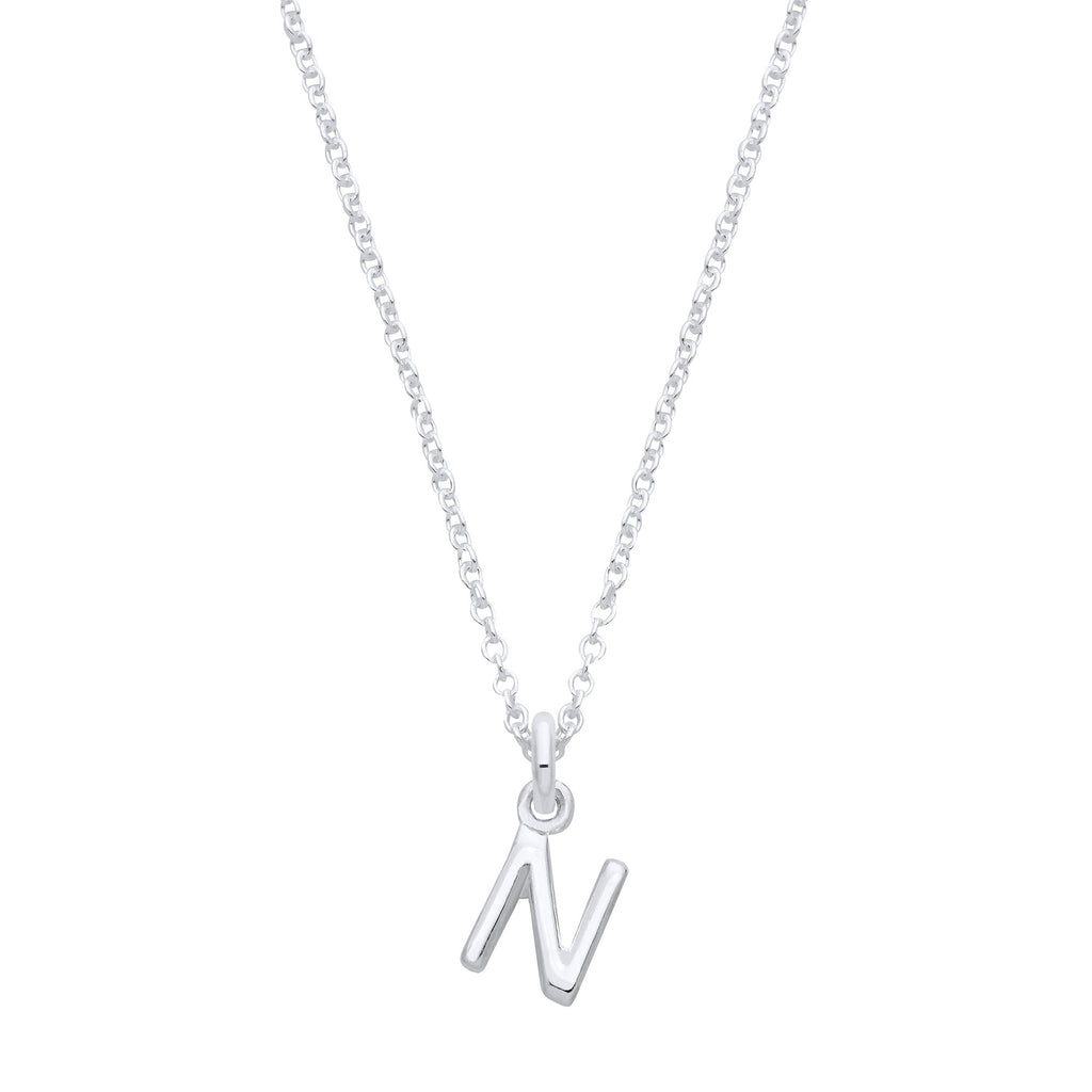 Sterling Silver Small Plain Initial 16" + 1" Necklace
