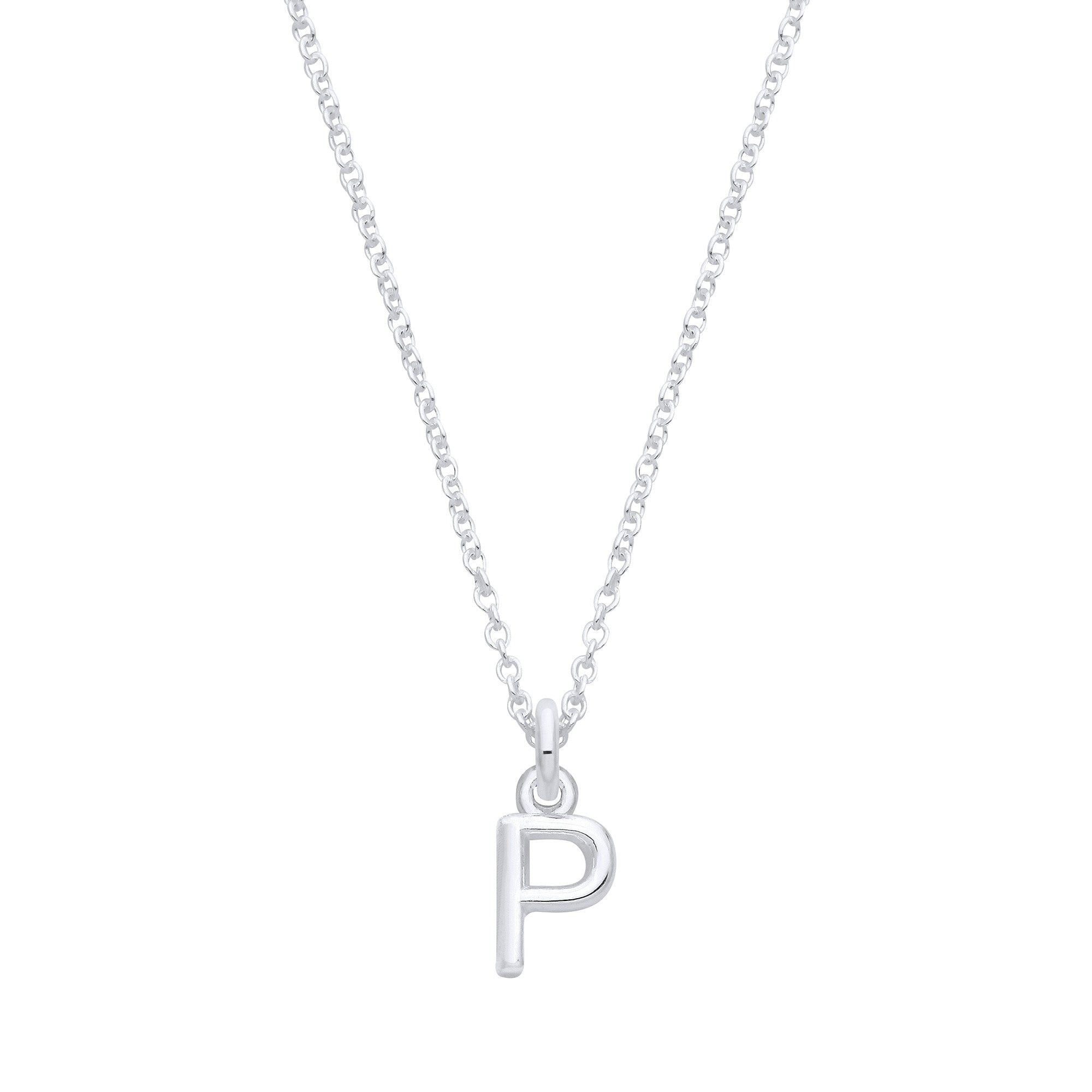 Sterling Silver Small Plain Initial 16" + 1" Necklace
