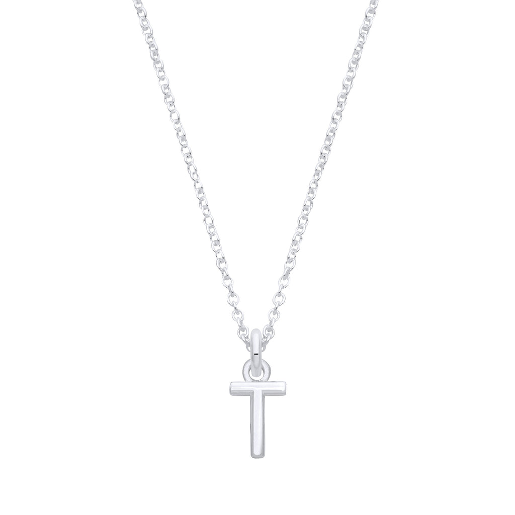 Sterling Silver Small Plain Initial 16" + 1" Necklace