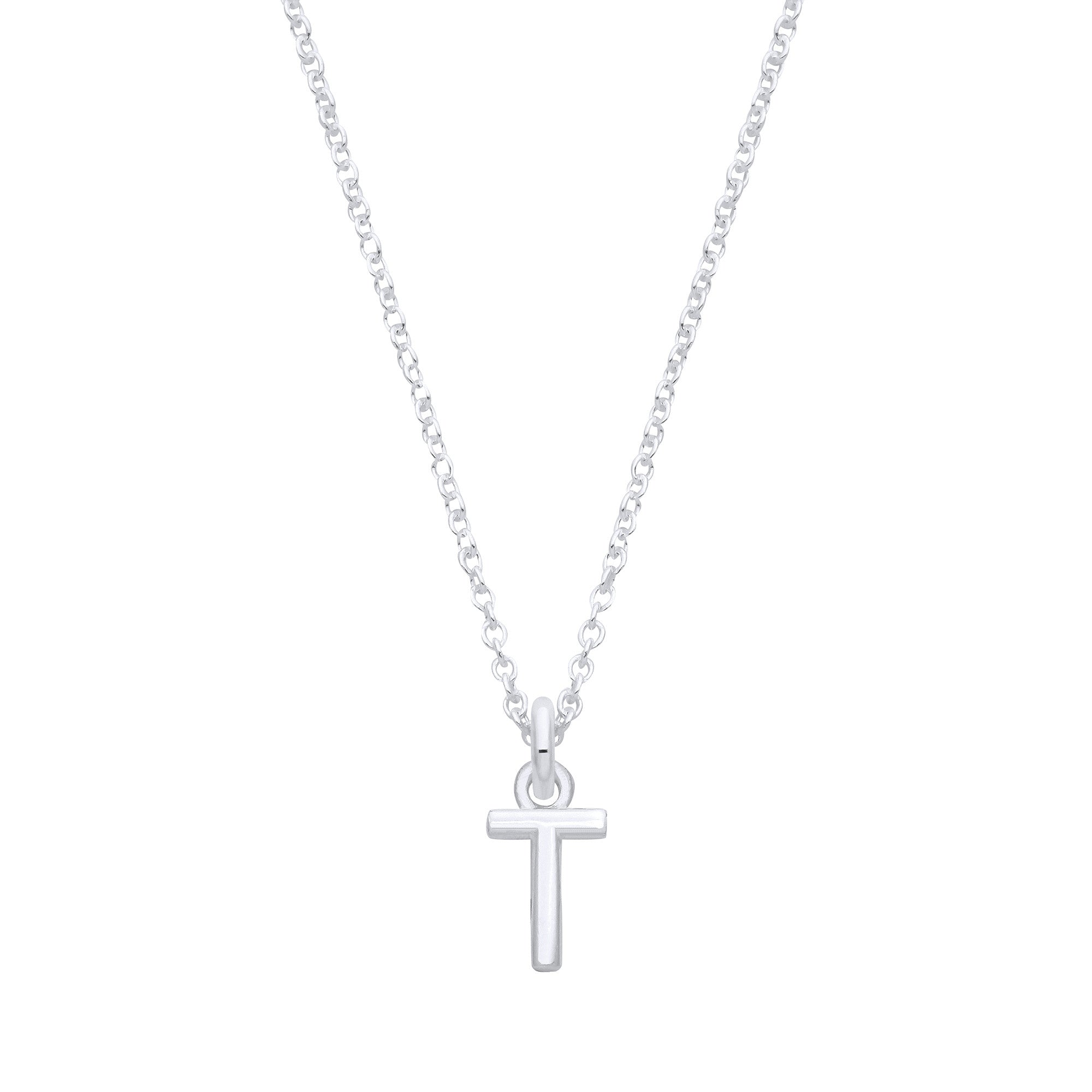 Sterling Silver Small Plain Initial 16" + 1" Necklace