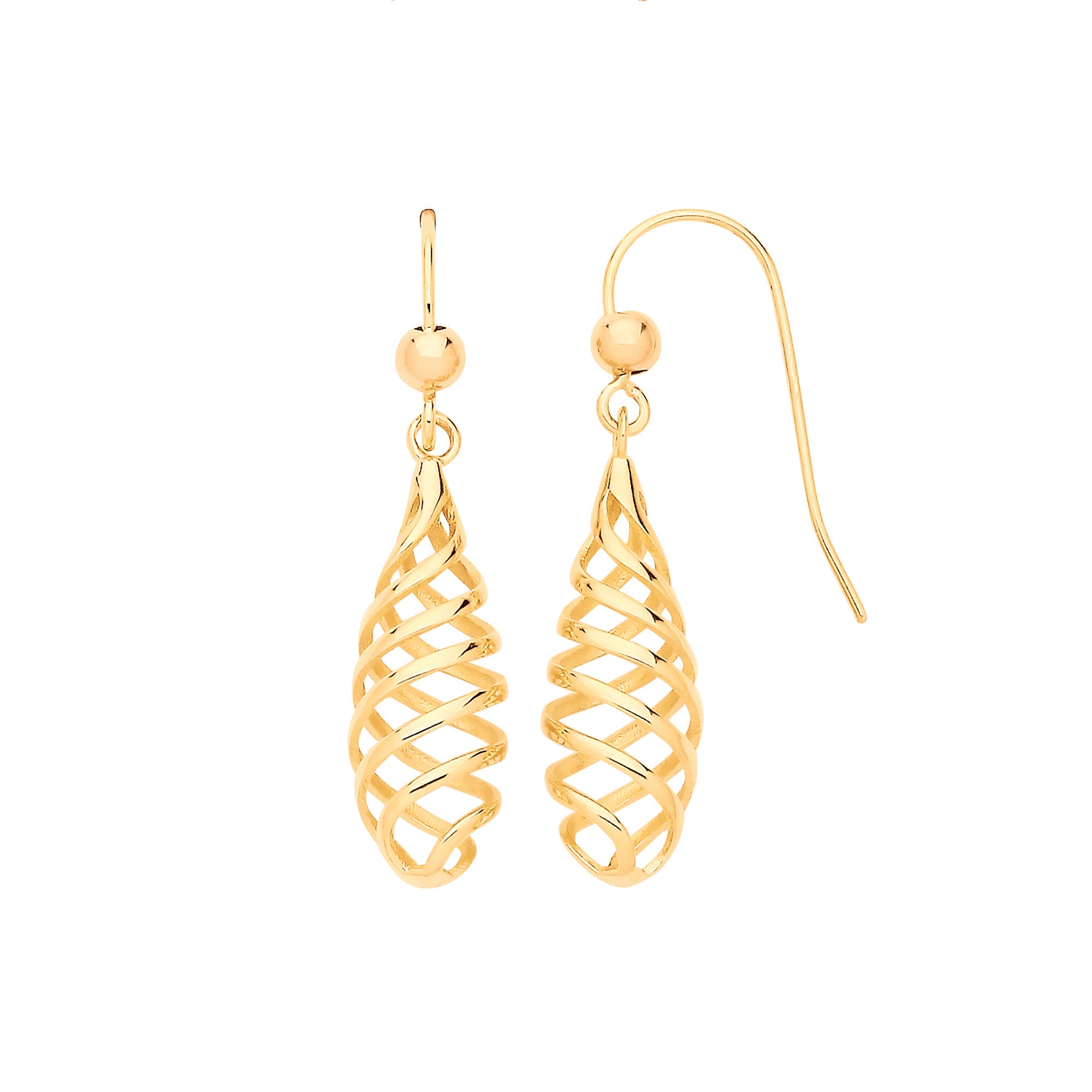 9ct Yellow Gold Spiral Fancy Drop Earrings