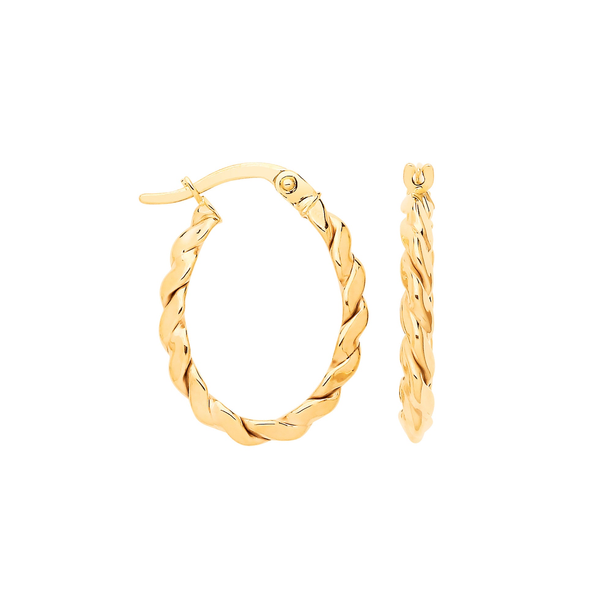 9ct Yellow Gold Twisted Oval Hoop Earrings
