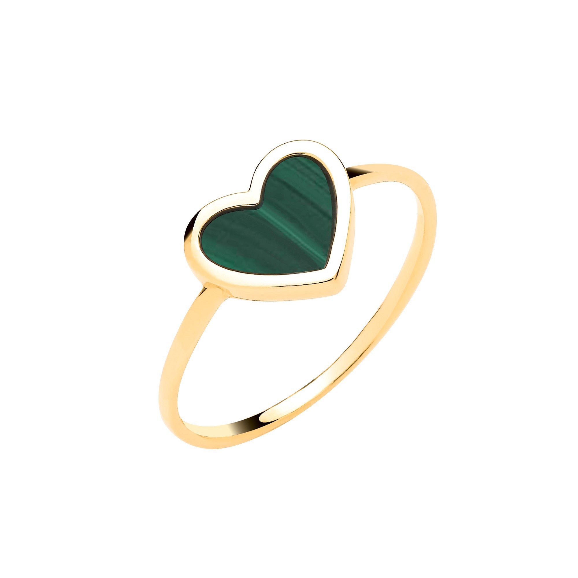 9ct Yellow Gold Green Heart Ladies Ring