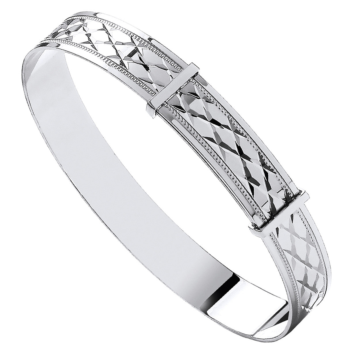 9ct White Gold Diamond Cut Expandable Baby Bangle