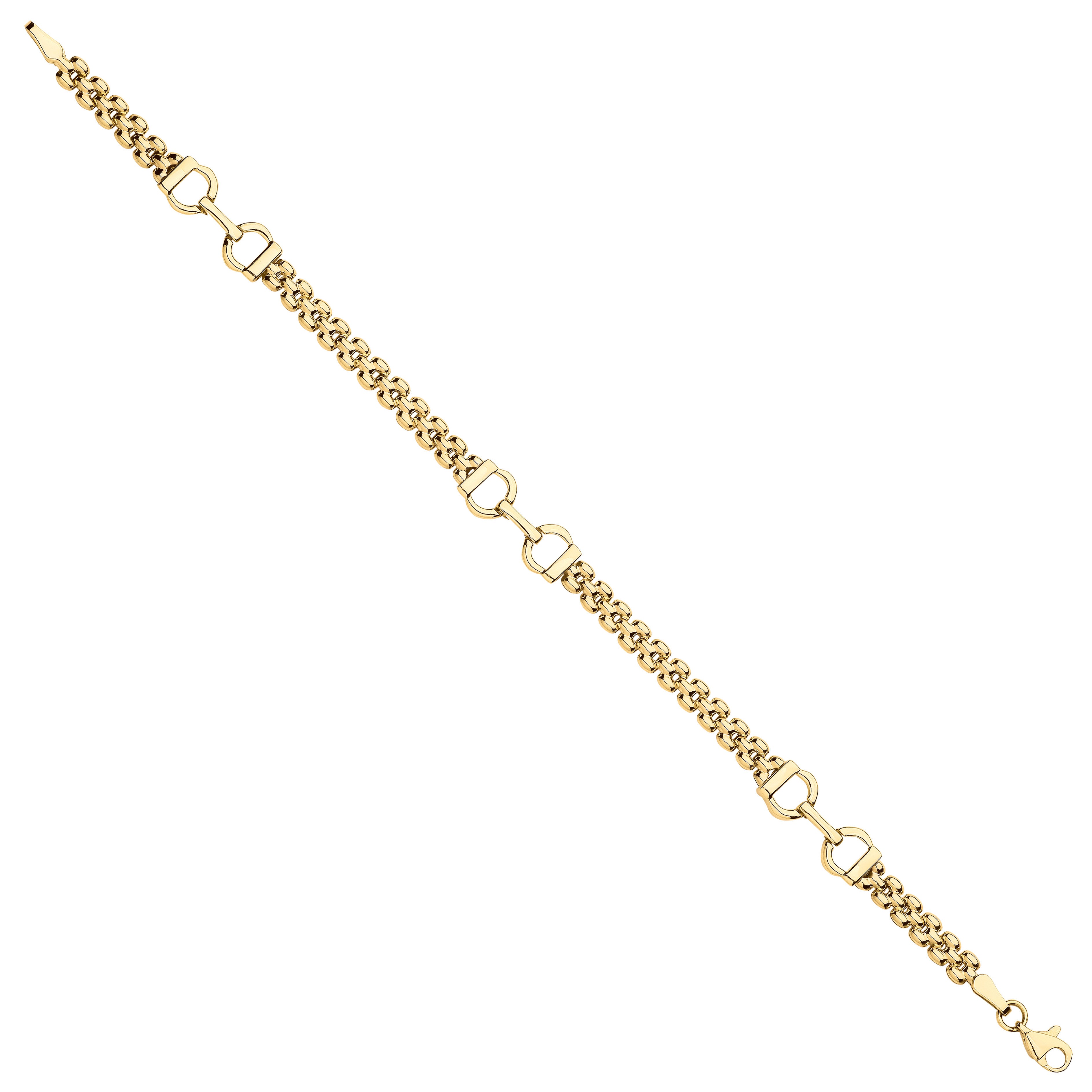 9ct Yellow Gold Panther 3 Row Fancy Ladies Bracelet