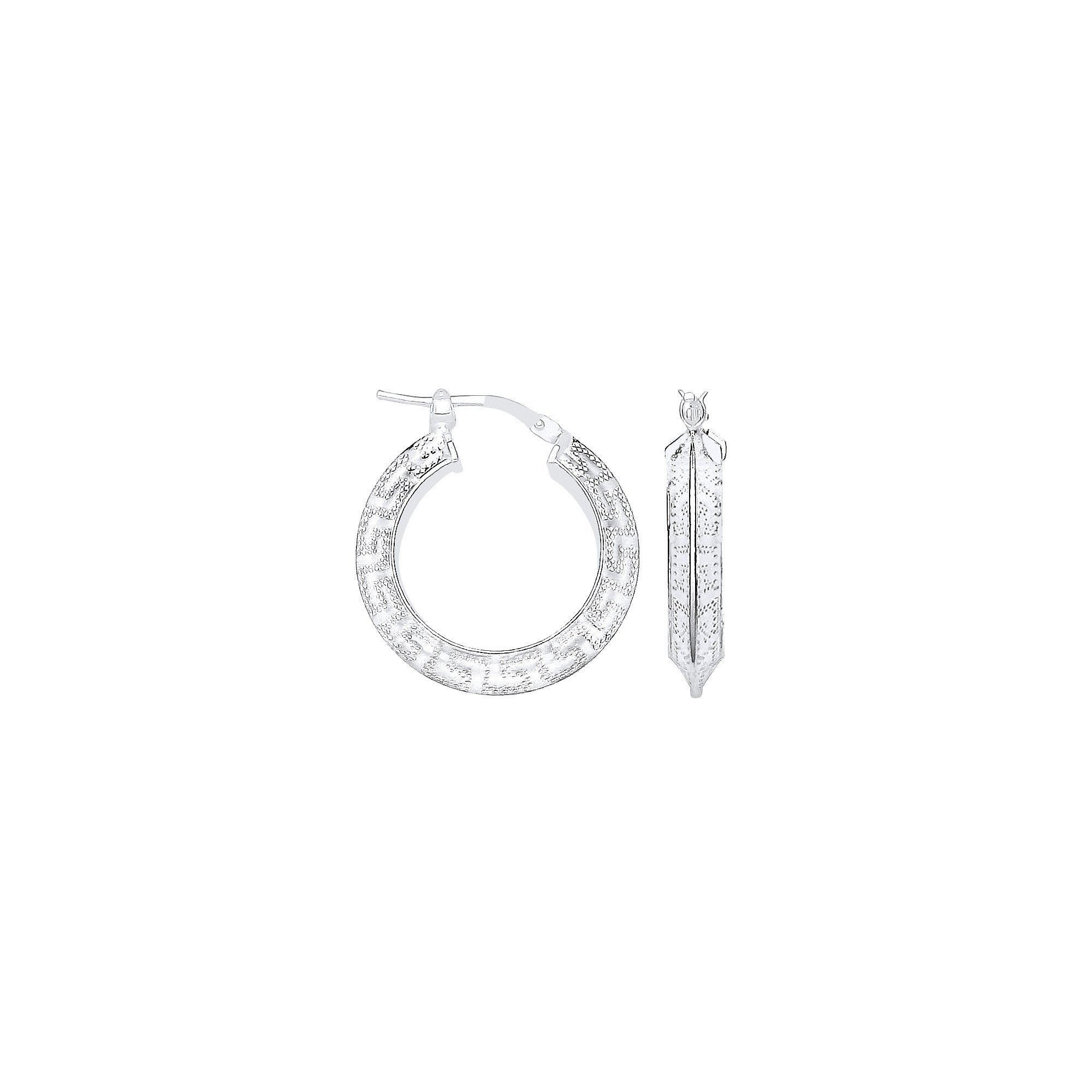 Sterling Silver Greek Key 15mm Hoop Earrings