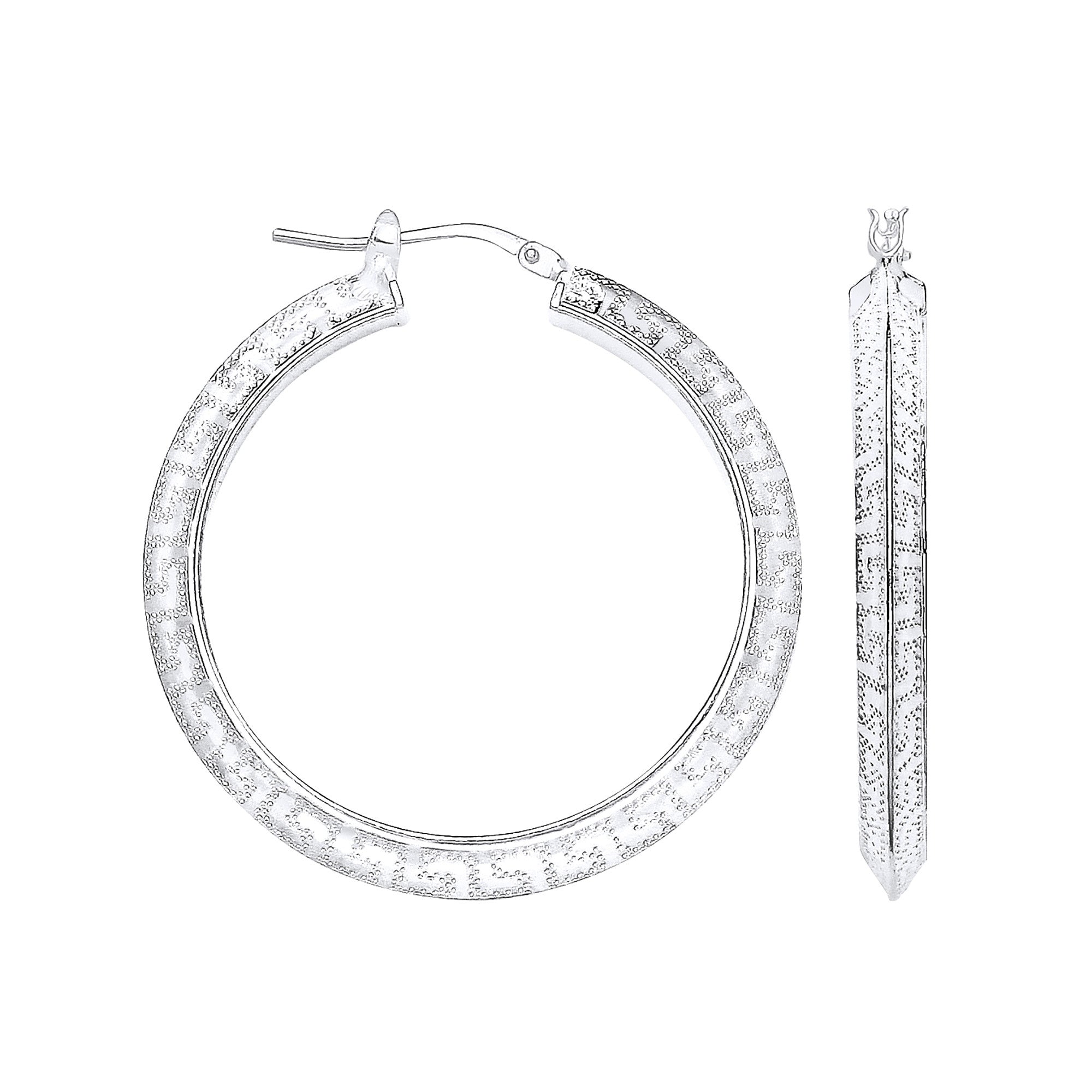 Sterling Silver Greek Key 30mm Hoop Earrings