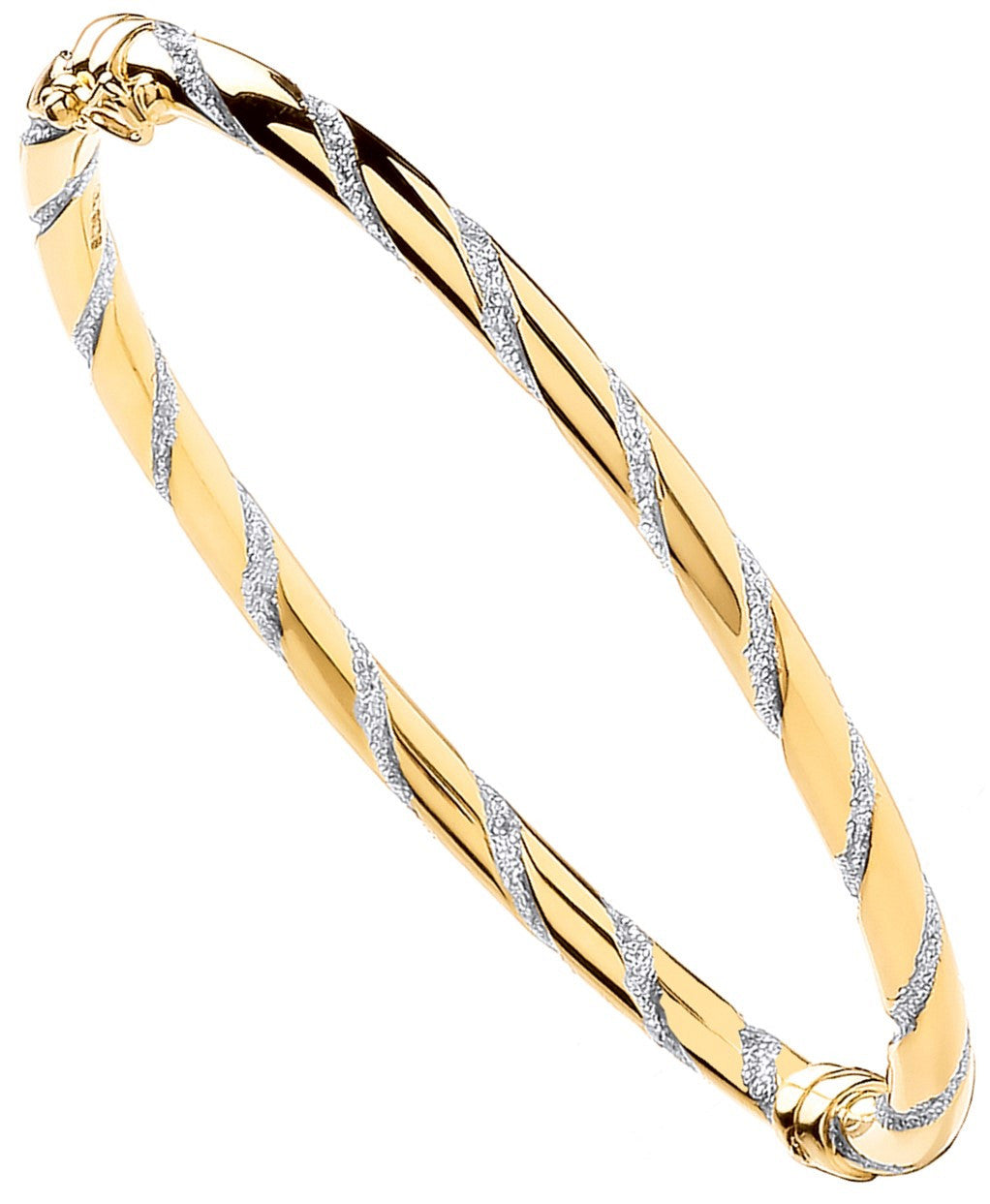 9ct Yellow Gold with White Gold Glitter Stripe 4mm Twist Bangle