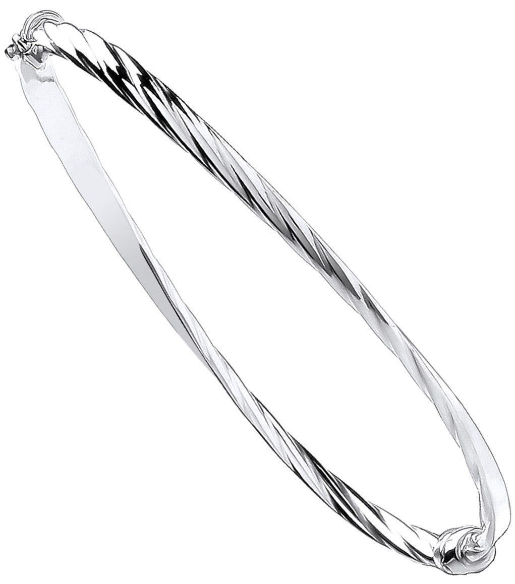 9ct White Gold Plain & Twisted 4mm Twist Bangle