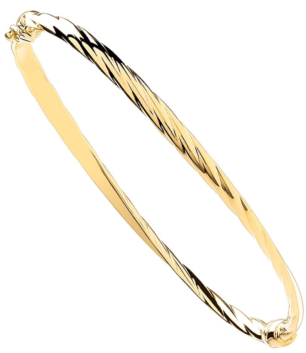 9ct Yellow Gold Plain & Twisted 4mm Twist Bangle