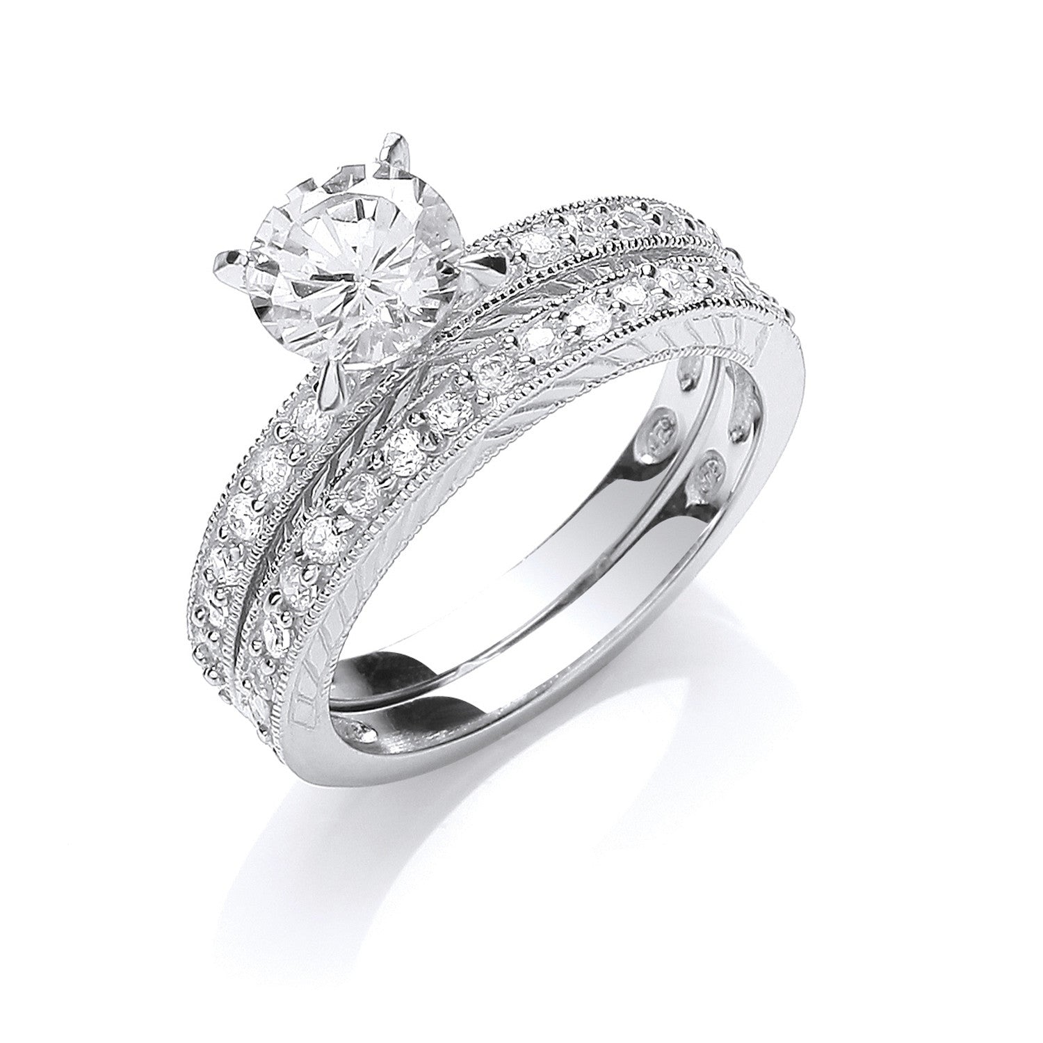 Sterling Silver Bridal Set Cubic Zirconia Ring