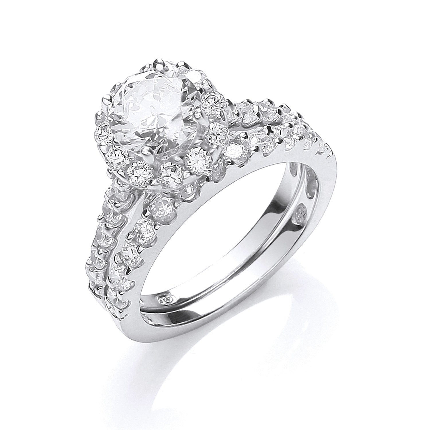 Sterling Silver Bridal Set Cubic Zirconia Ring